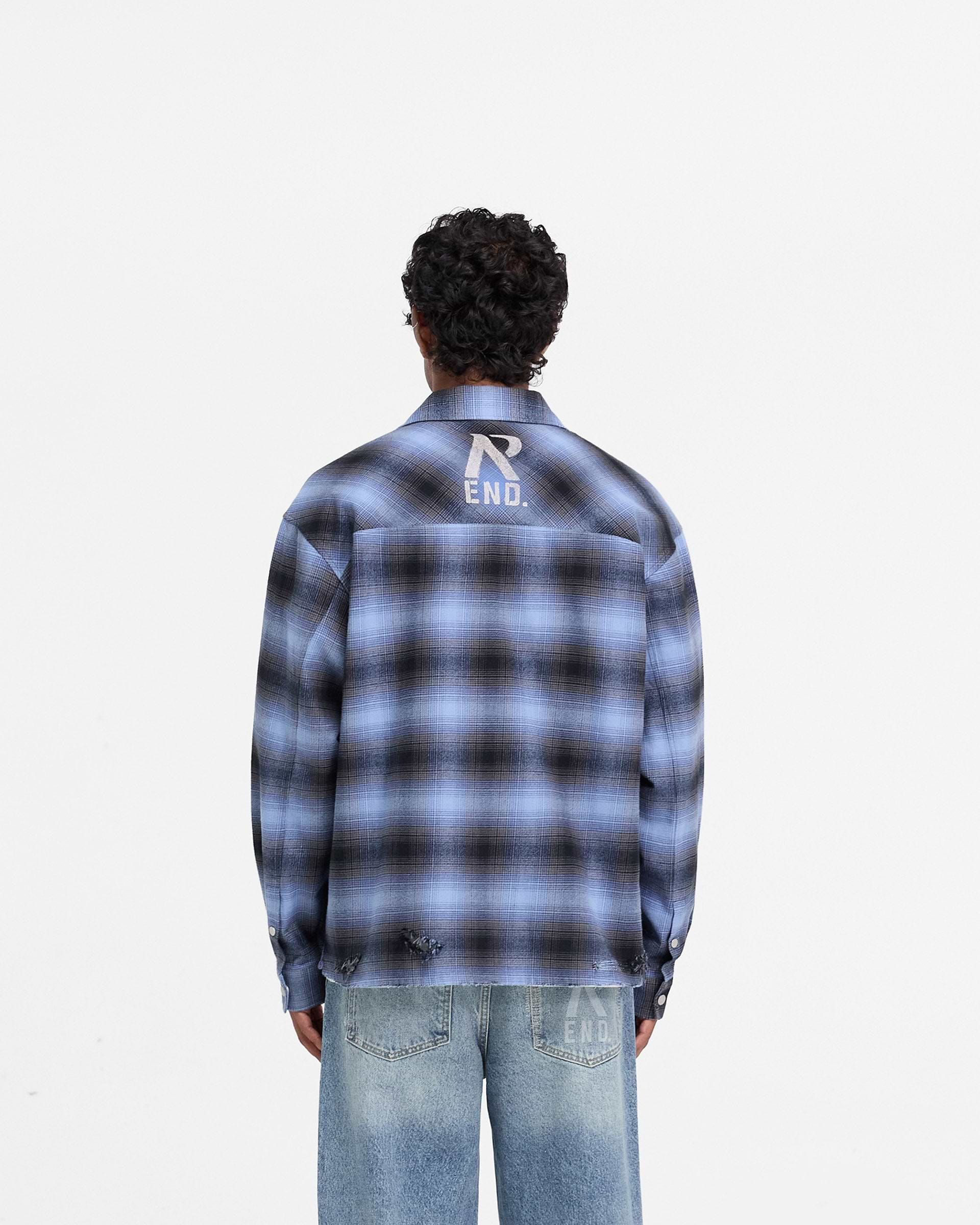 Represent X End Distressed Flannel Shirt - Blue