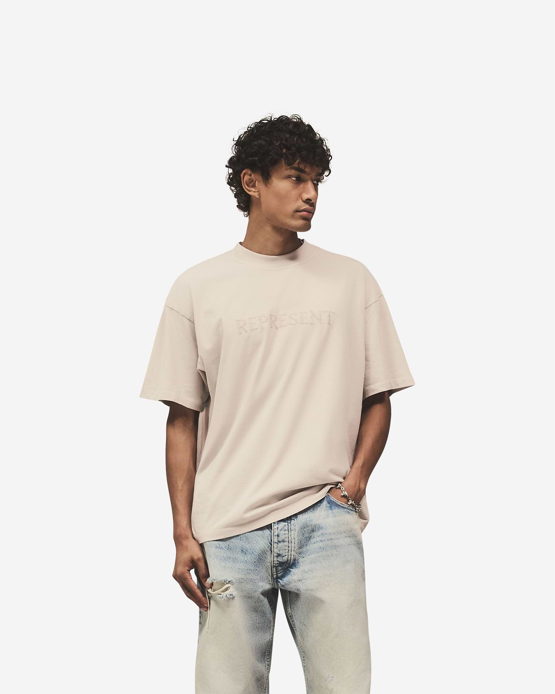Embroidered Serif Logo T-Shirt - Concrete