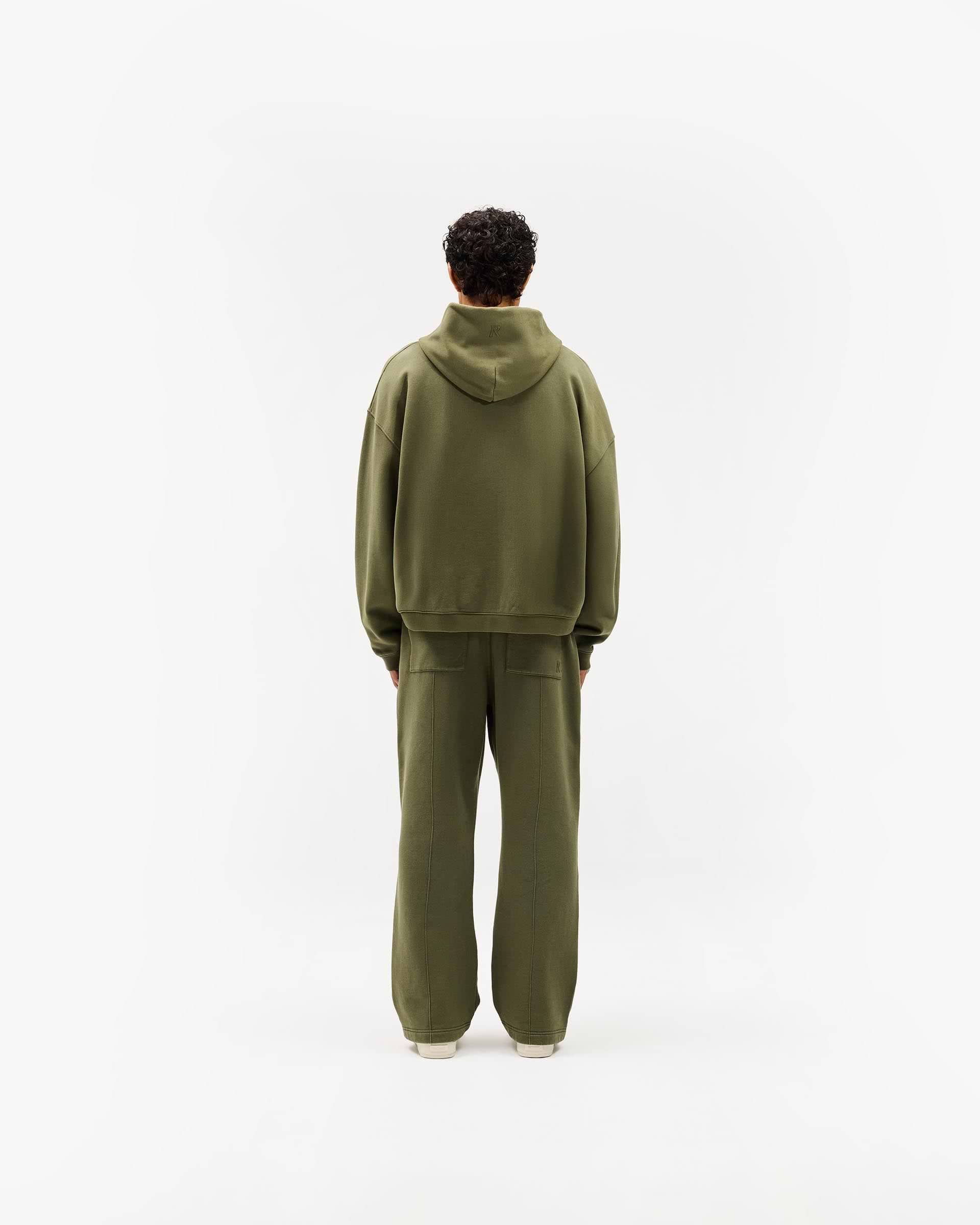Initial Boxy Zip Through Hoodie - Army Green