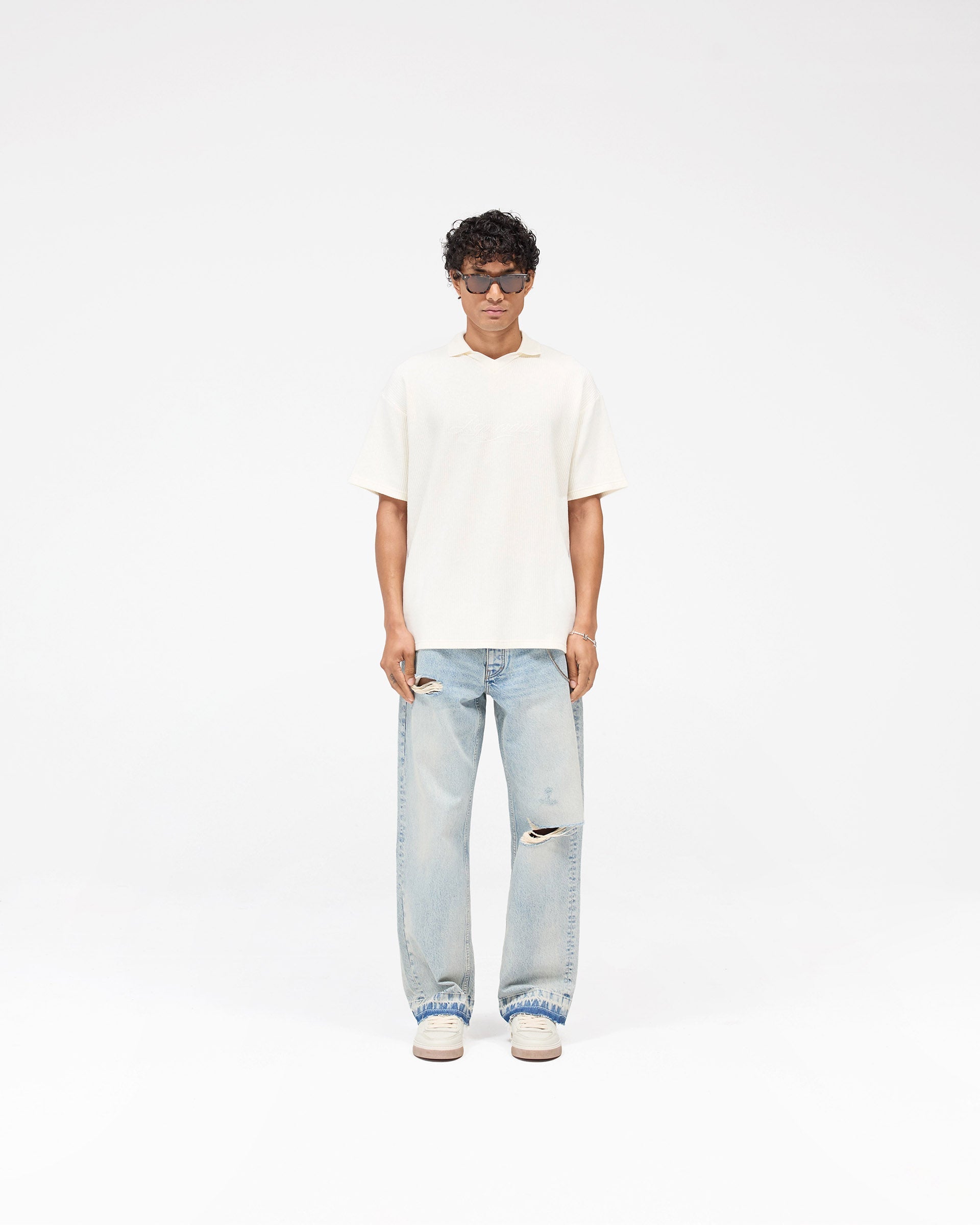 Ribbed Polo - Aged White