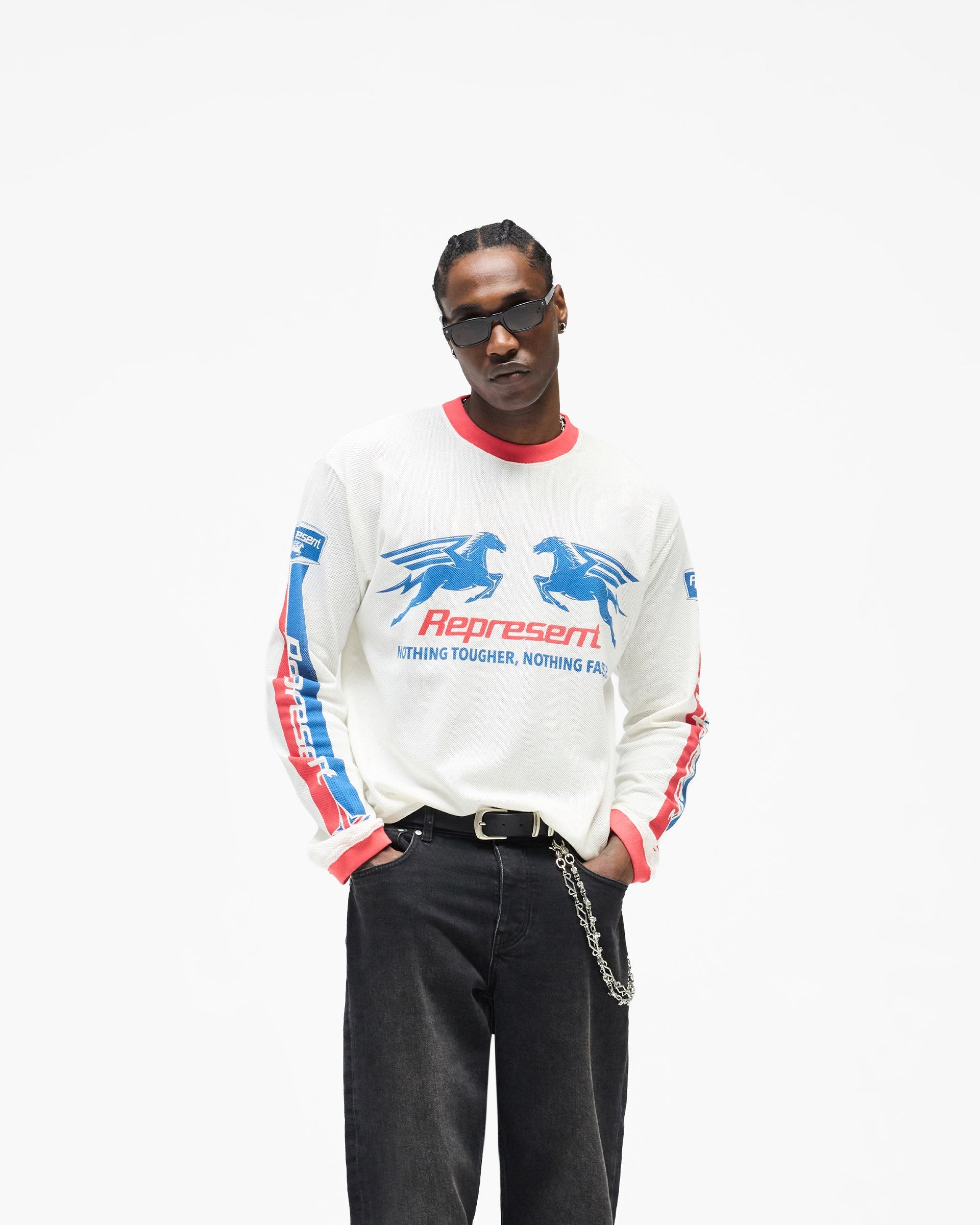 Mesh Pegasus Long Sleeve T-Shirt - Flat White