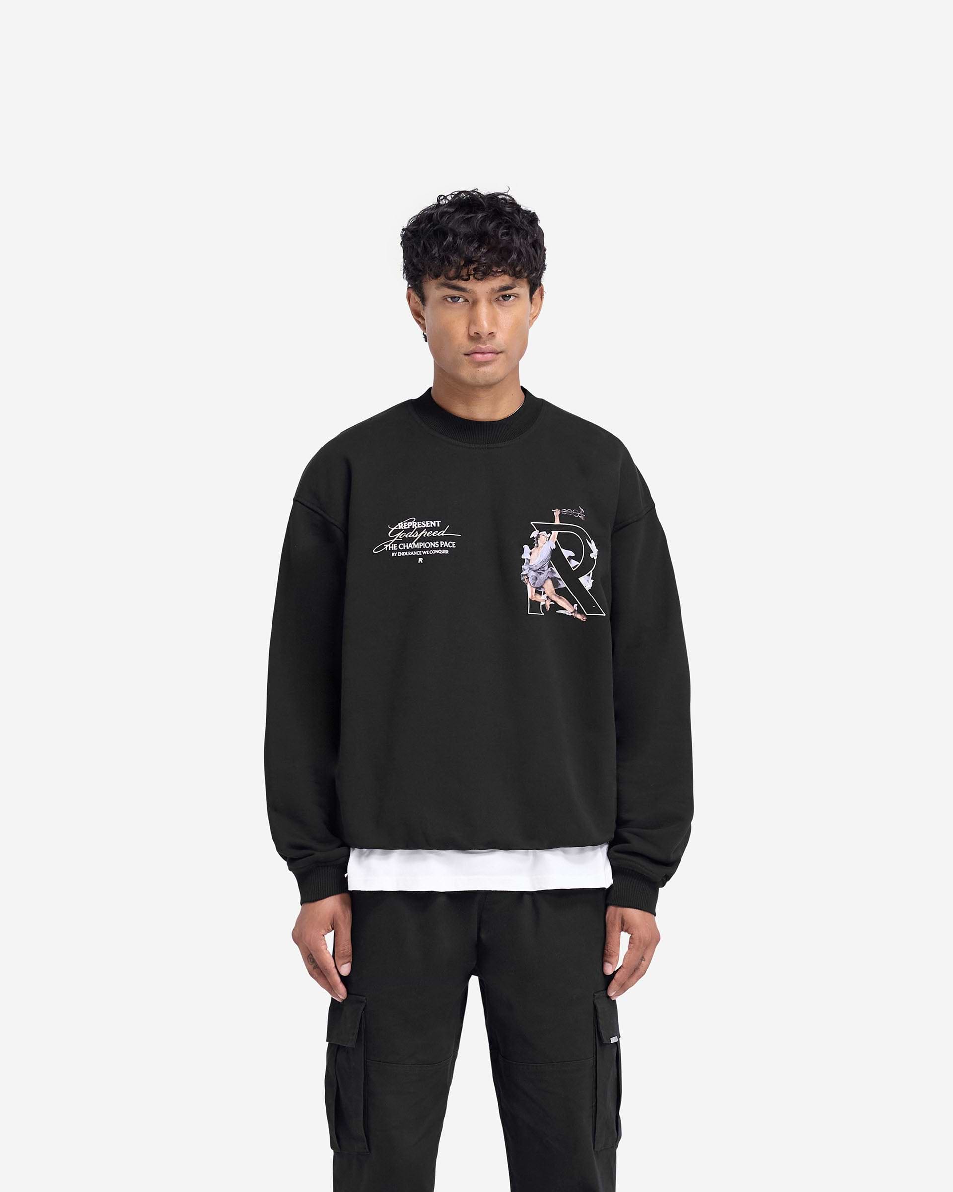 HERMES ブラック トレーナー エンブロイダリー Jet Black Hermes Crew Sweater | Mens Sweaters | REPRESENT