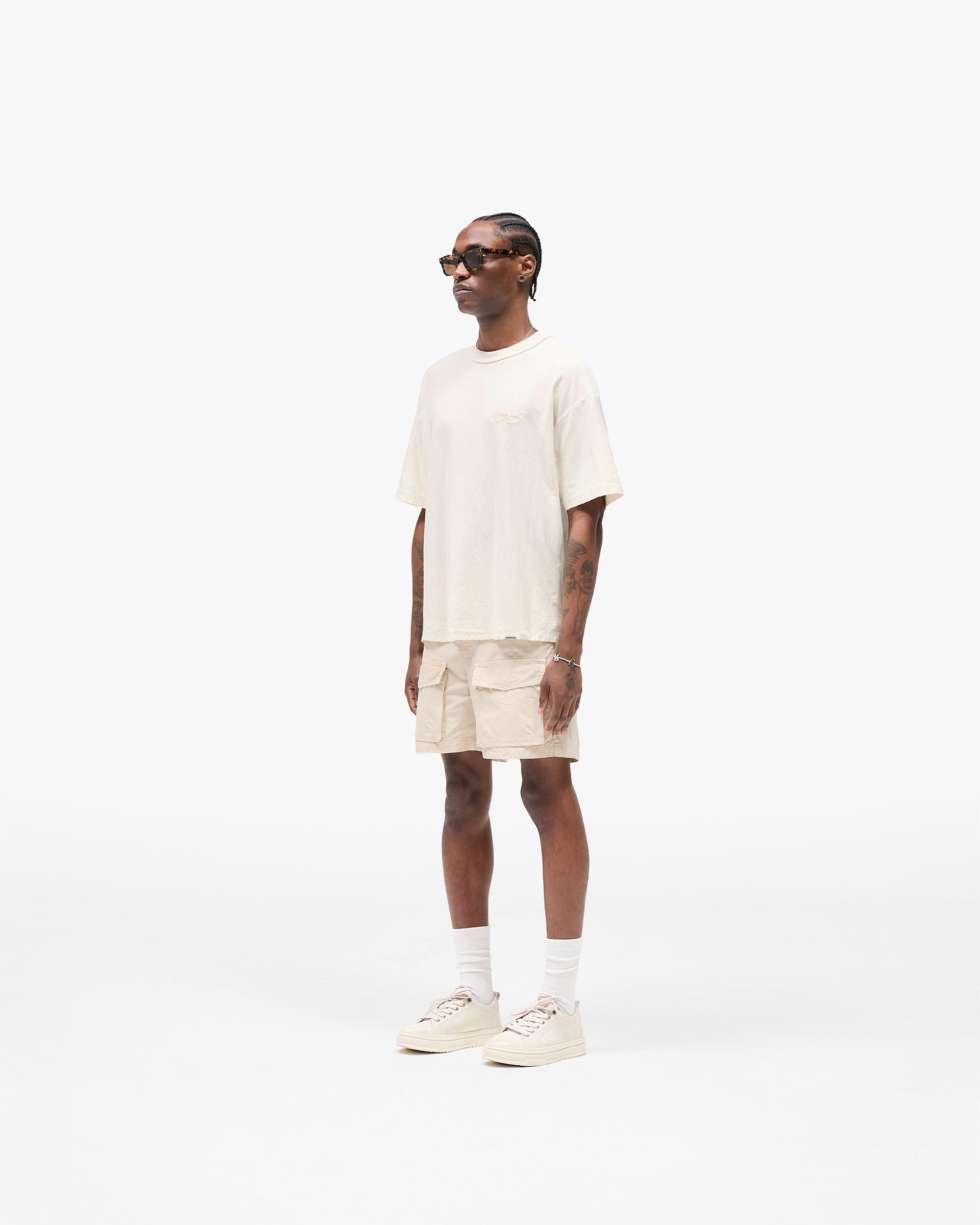 Slub Script T-Shirt - Aged White