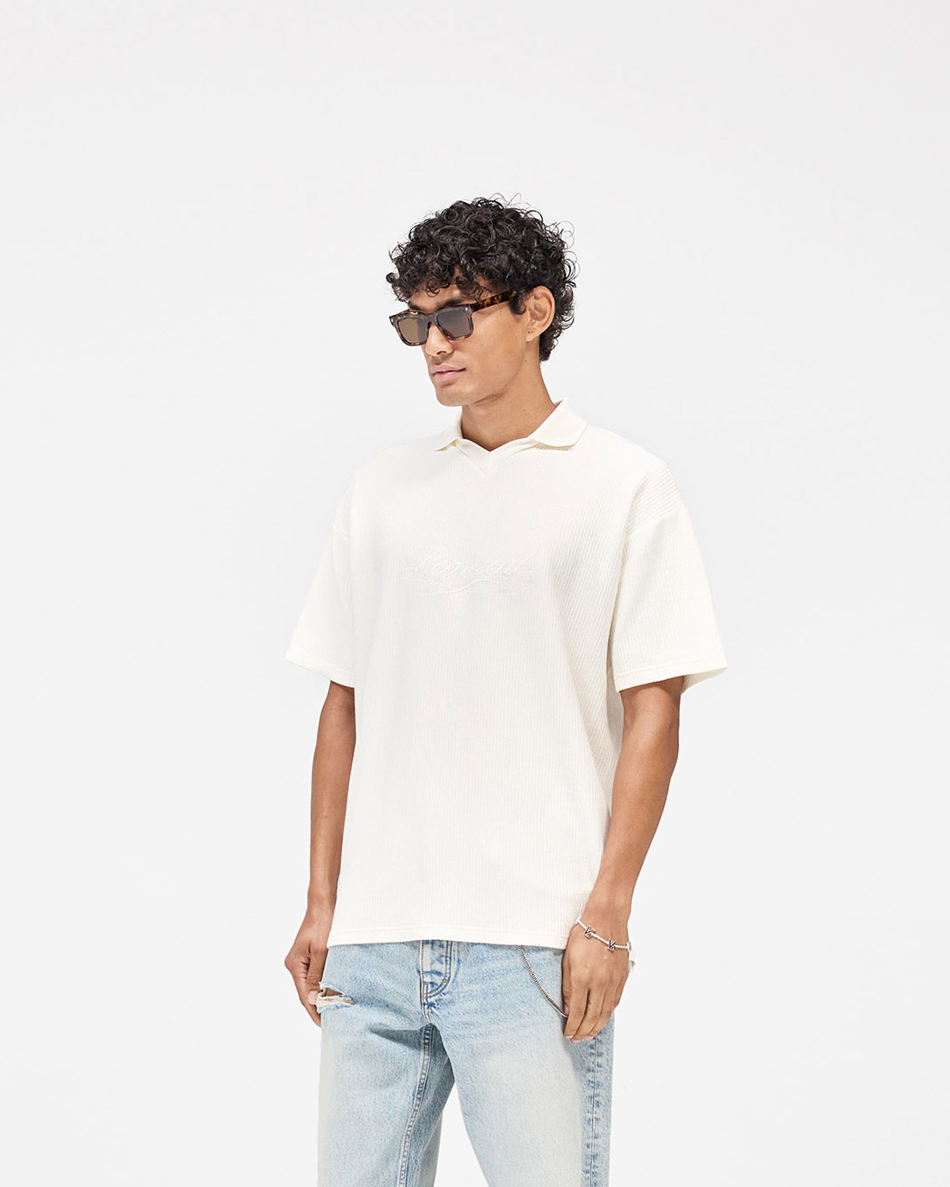 Ribbed Polo - Aged White