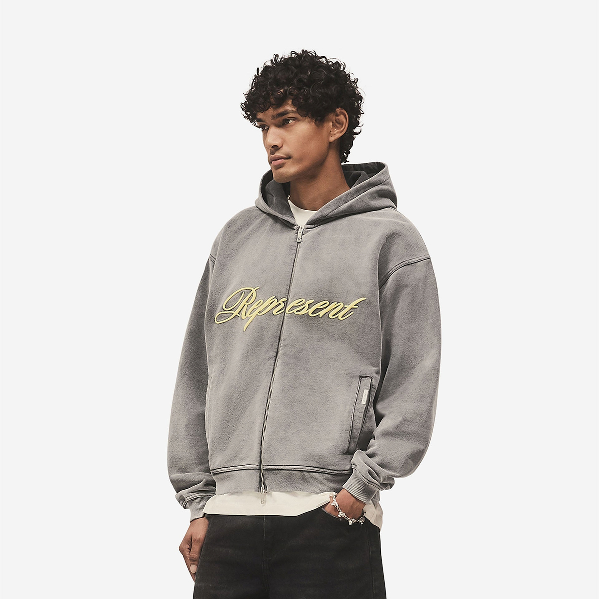 Vintage Grey Script Zip Hoodie | Mens Hoodies | REPRESENT