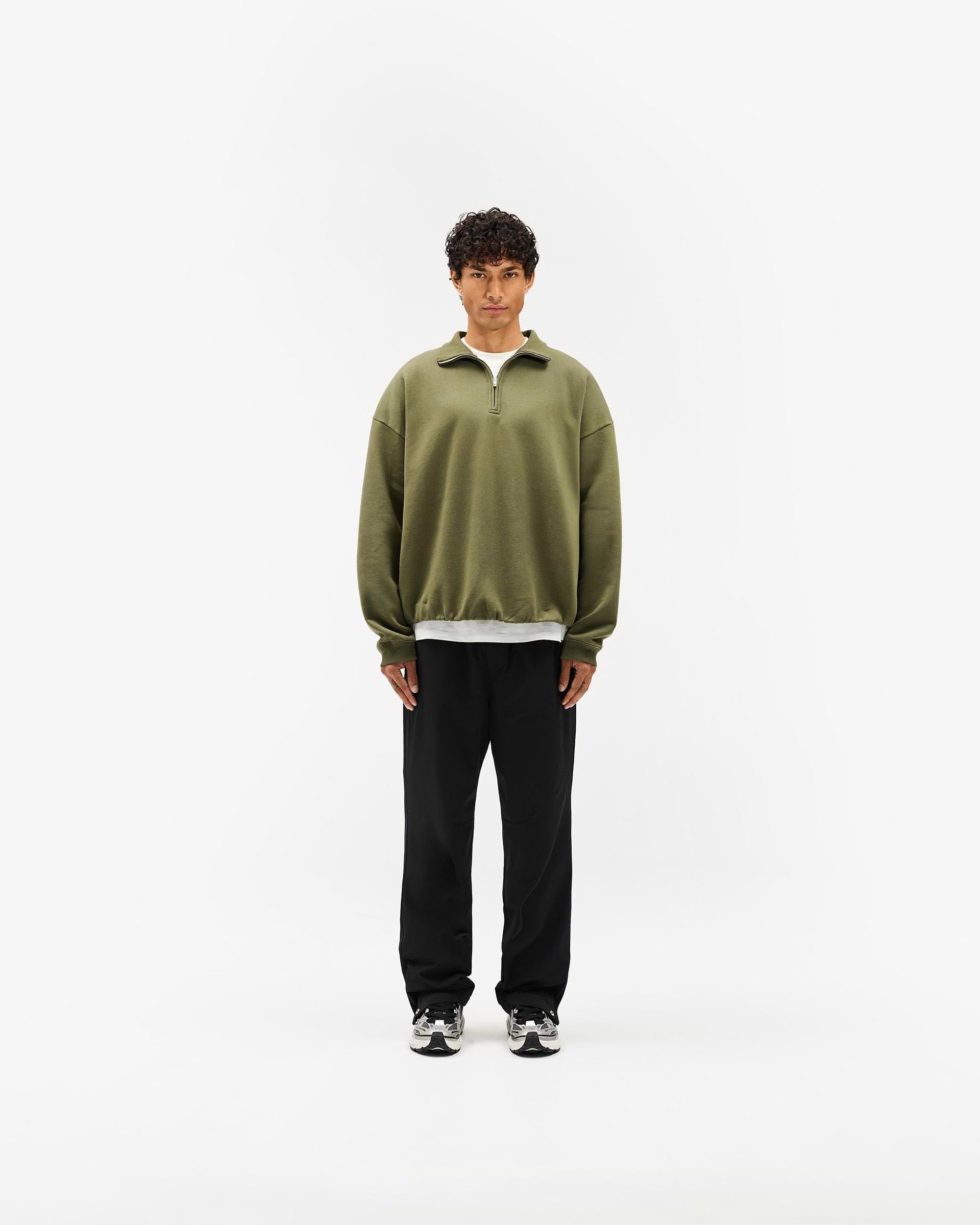 Initial Funnel Neck Quarter Zip Sweatshirt - Army Green