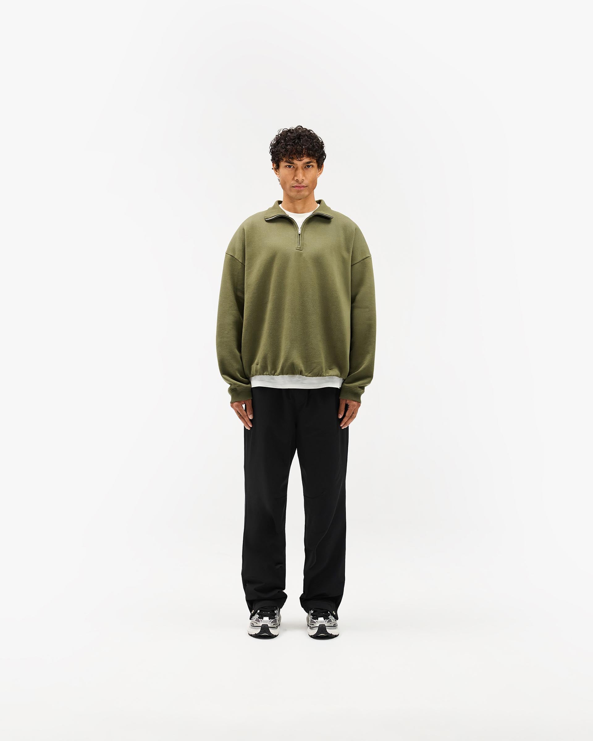 Initial Funnel Neck Quarter Zip Sweatshirt - Army Green