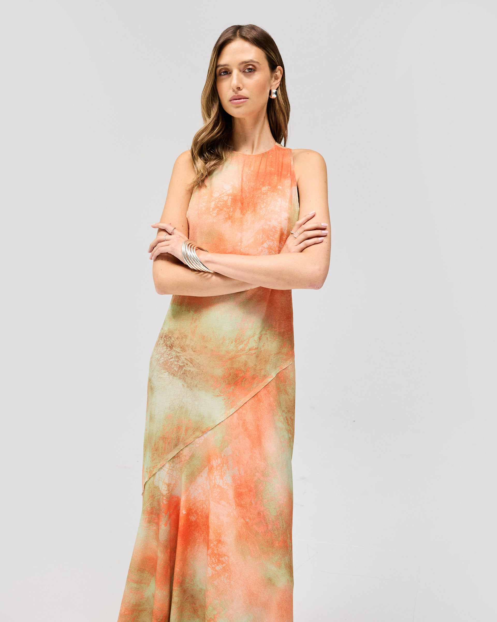 Illusion Maxi Dress - Forest Print Orange