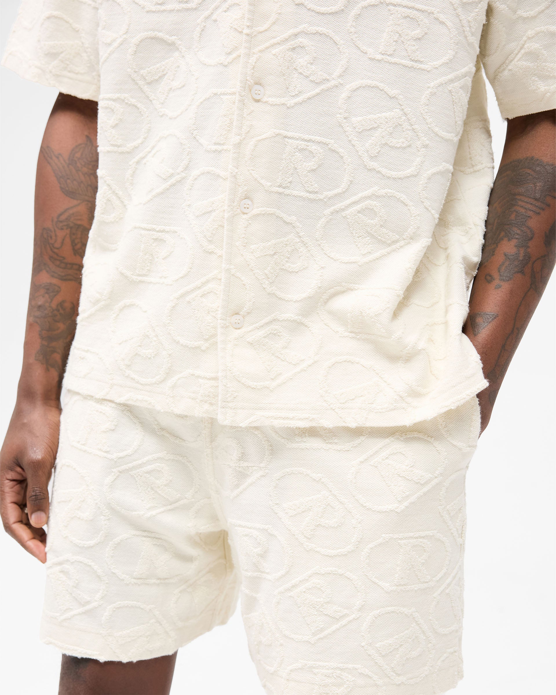 All Over Print Towel Short - Aged White