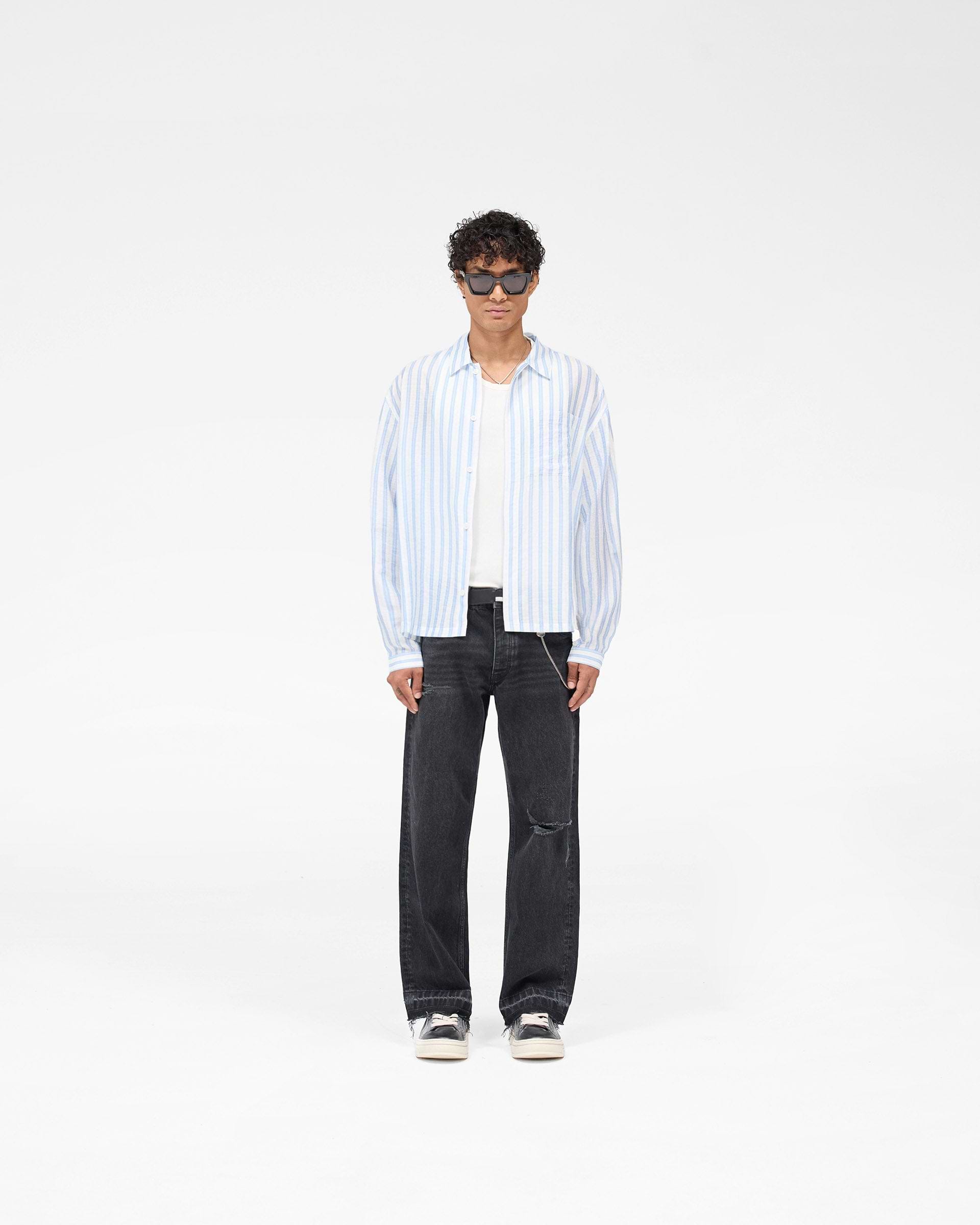 Long Sleeve Sheer Stripe Boxy Shirt - Ice Blue