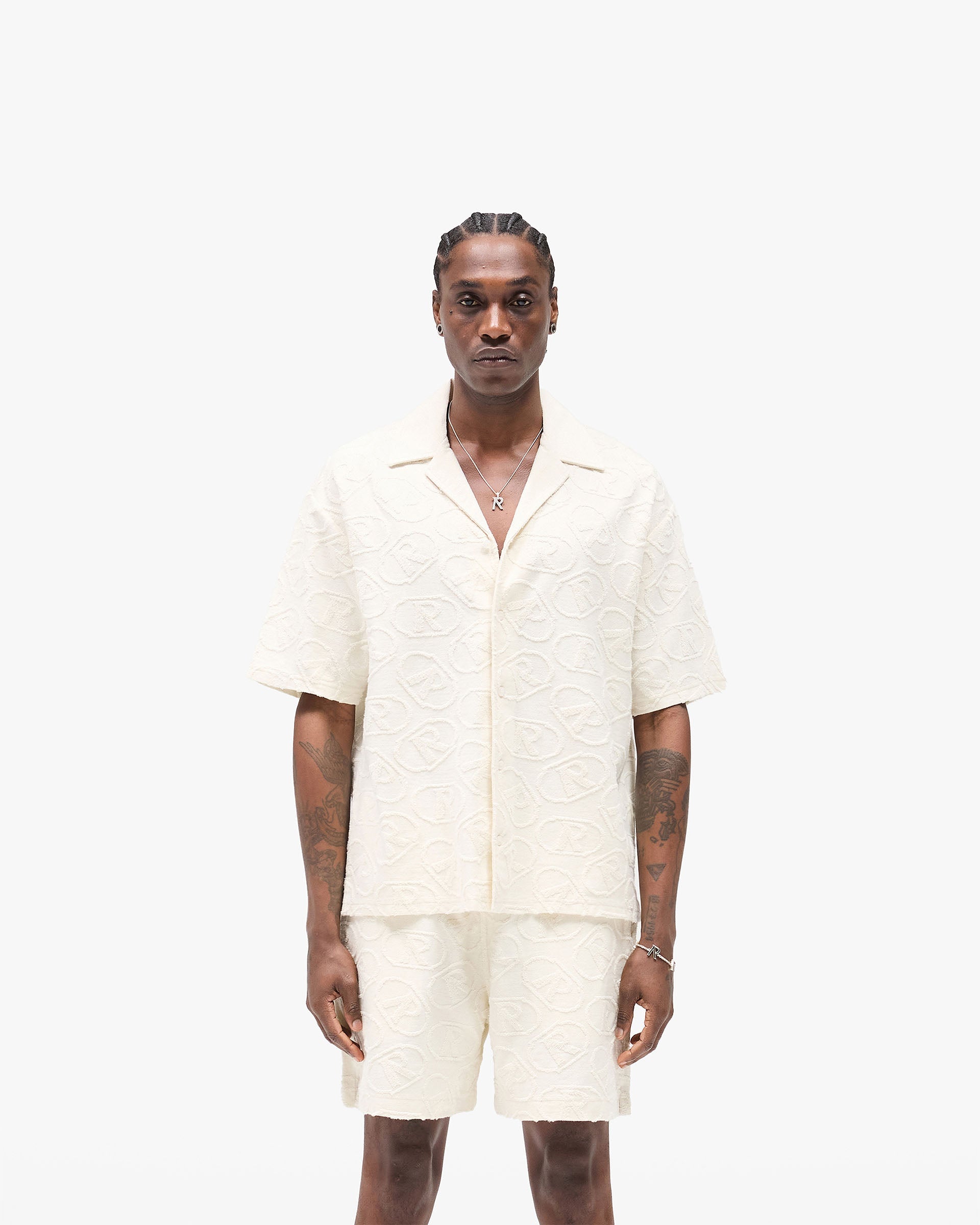 All Over Print Towel Shirt - Aged White