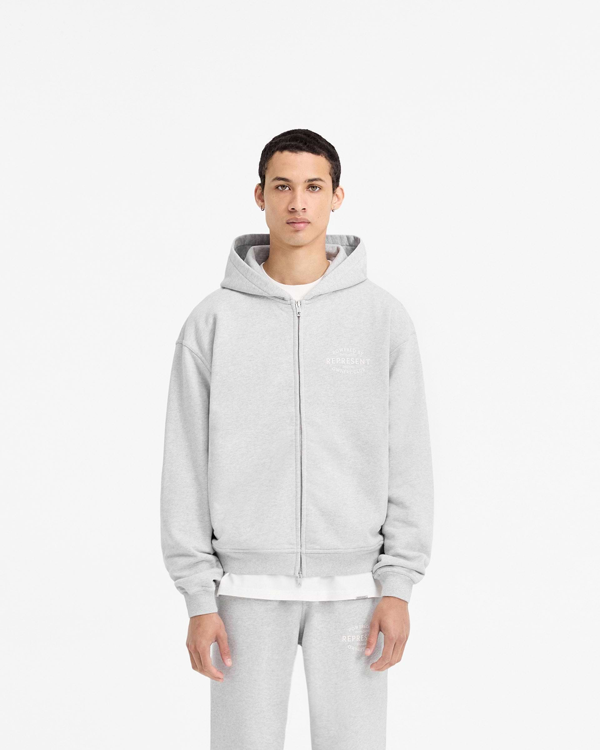 Represent Owners Club Stamp Zip Up Hoodie - Ash Grey