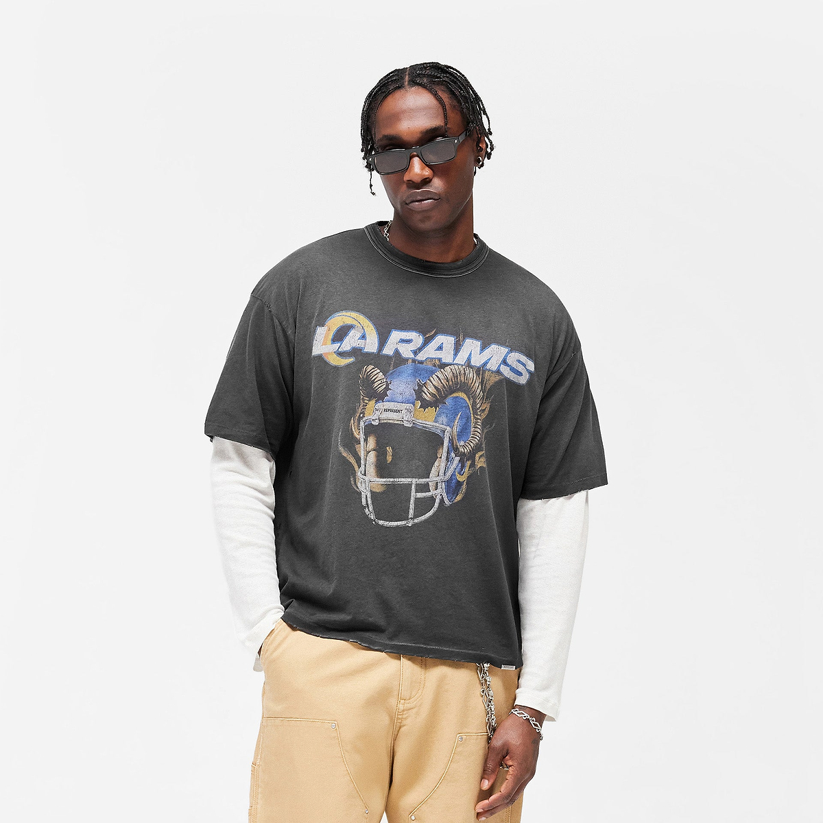 LA Rams Shirt Stained Black | Represent x NFL Collaboration | REPRESENT