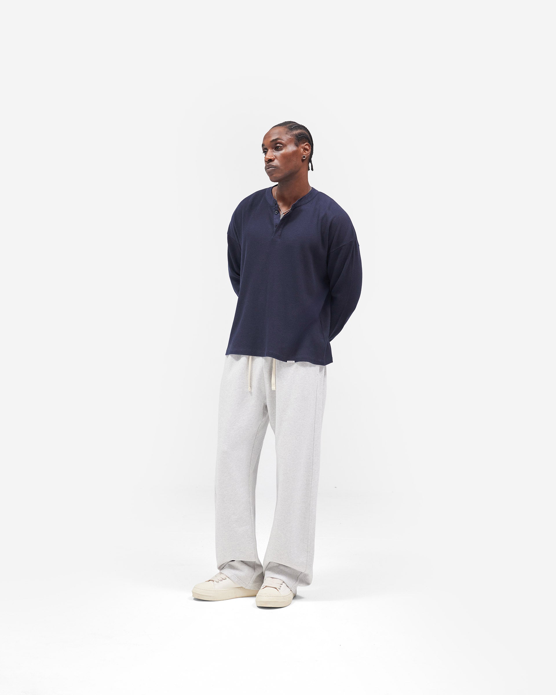 Initial Henley Waffle Long Sleeve T-Shirt - Midnight Navy