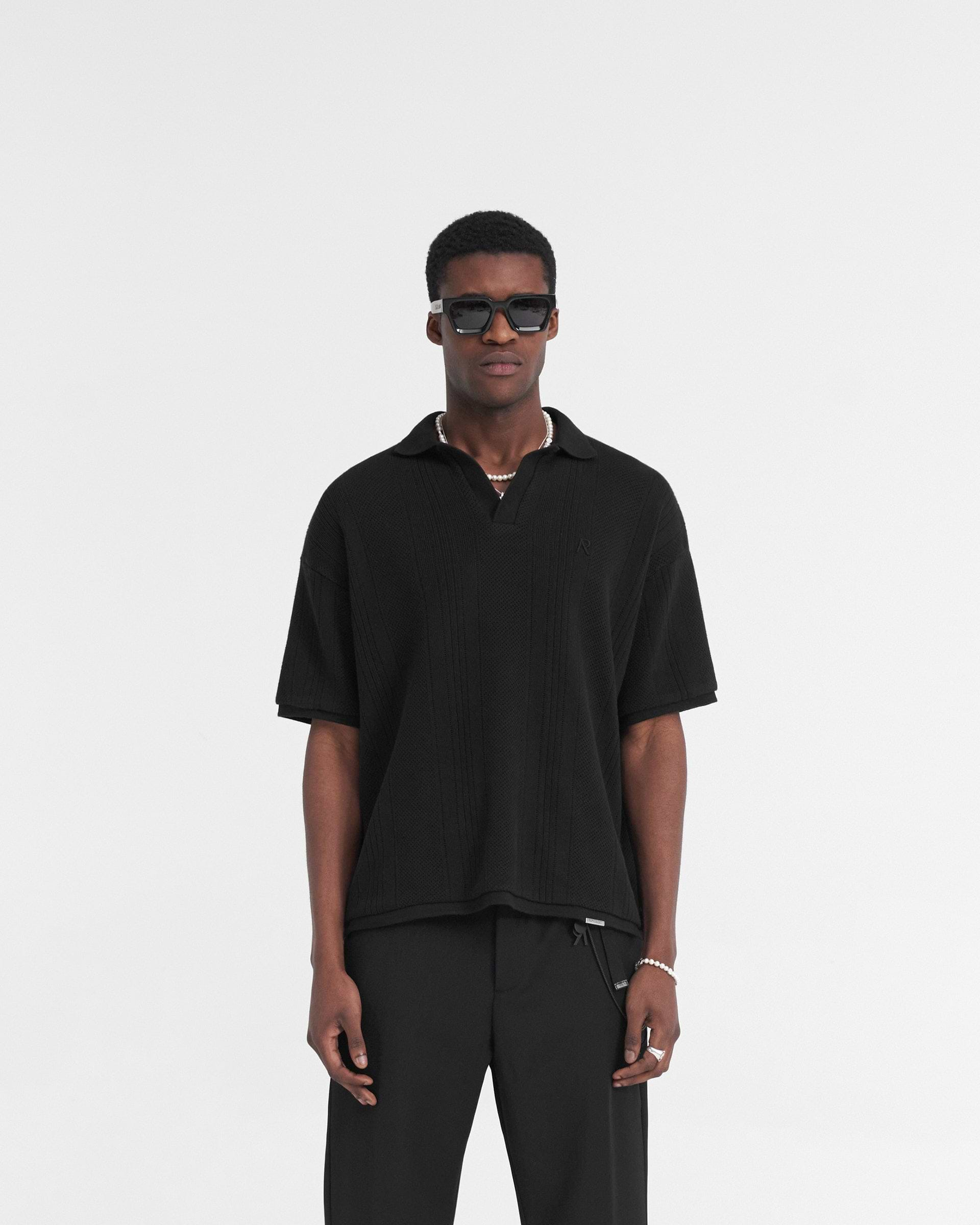 Open Stitch Polo - Black