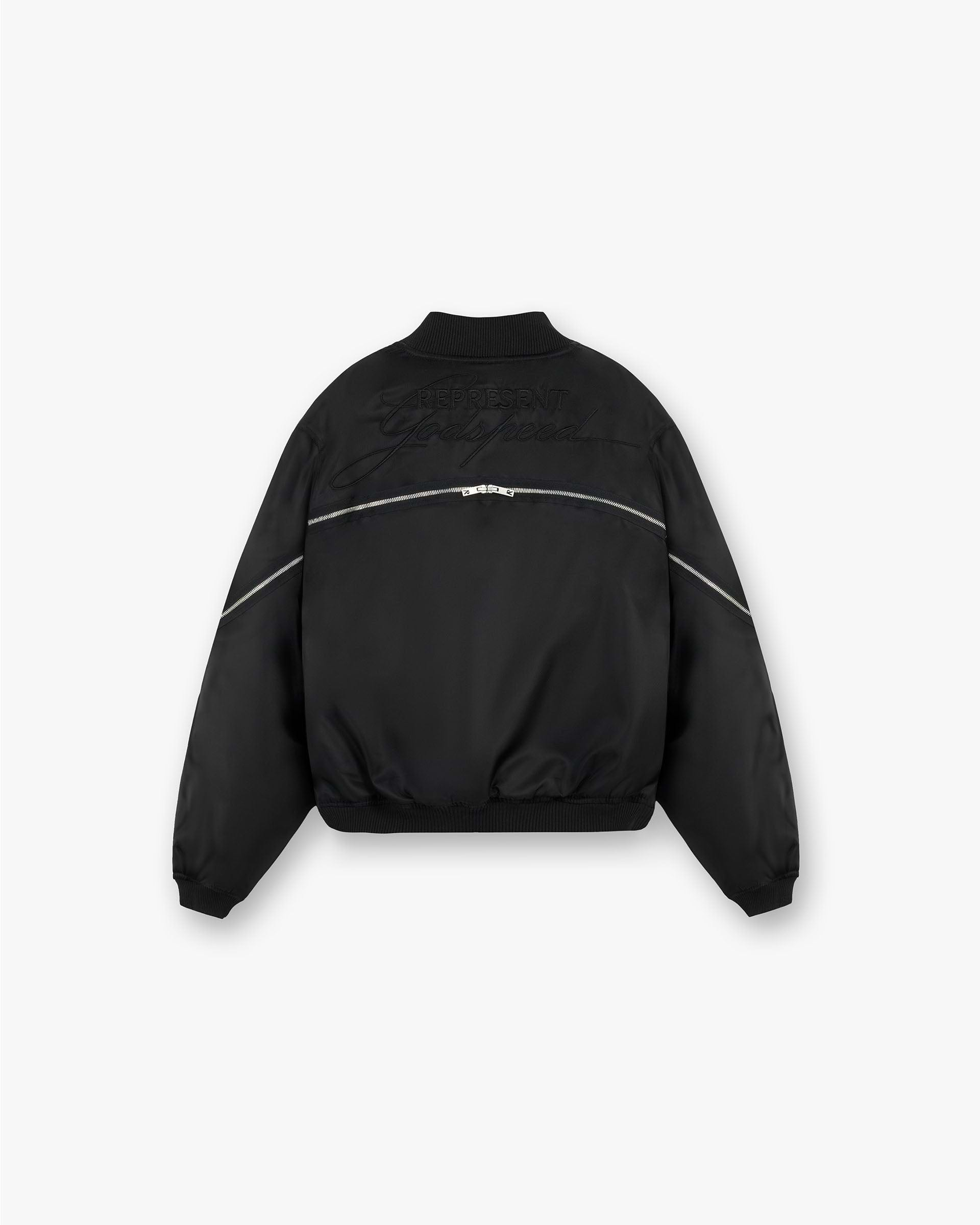 Zip Back Bomber Jacket - Jet Black