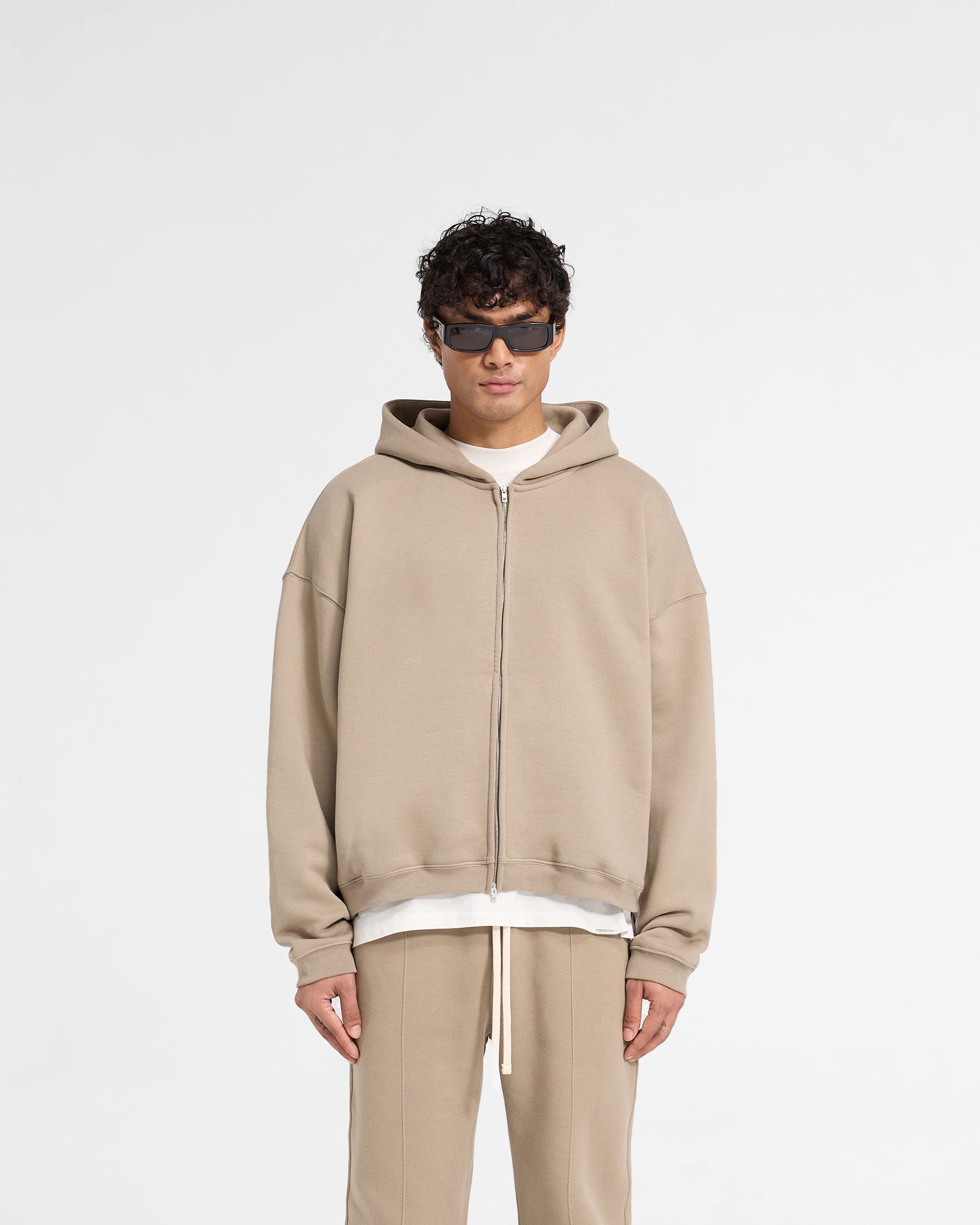 Initial Boxy Zip Through Hoodie - Dune