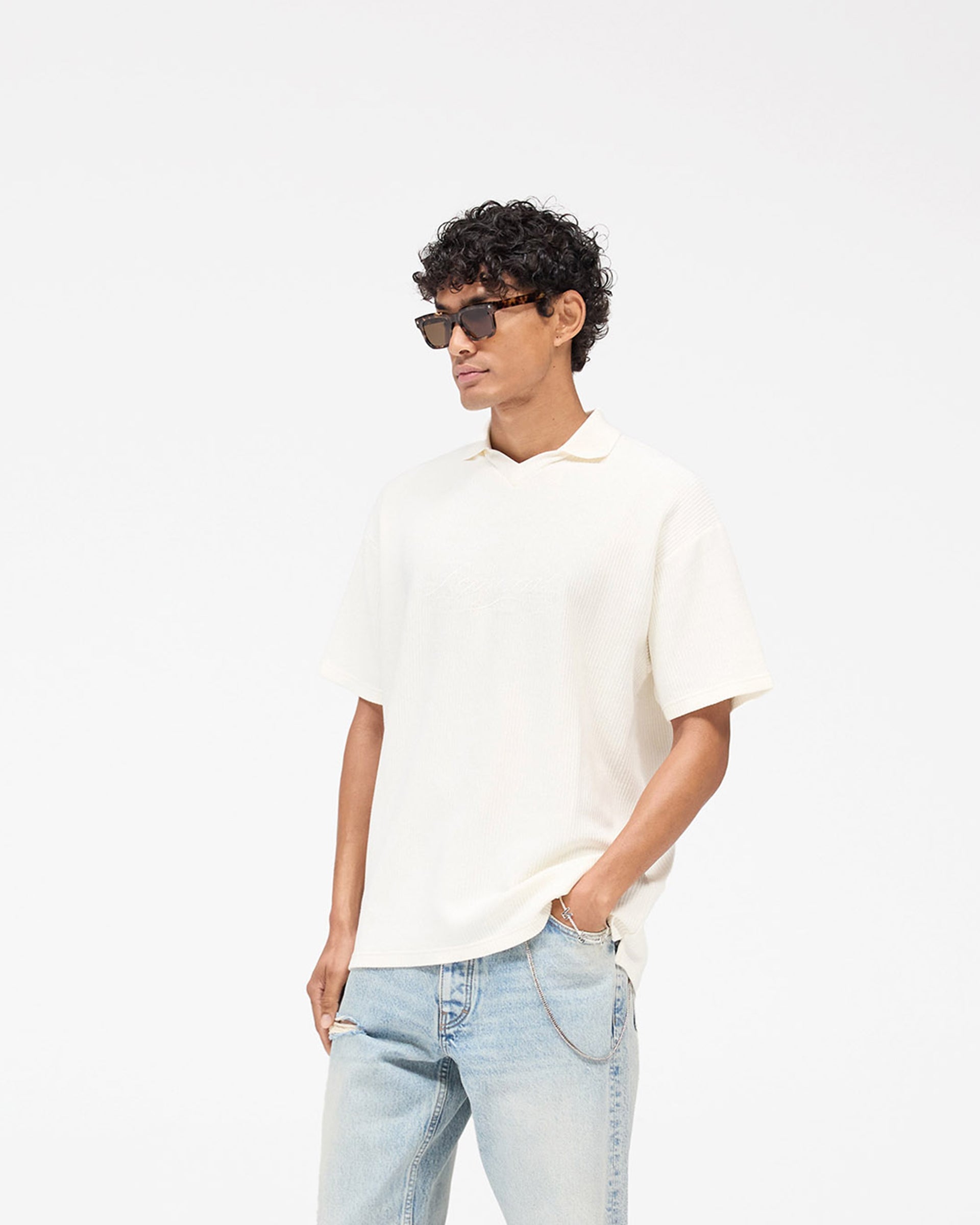 Ribbed Polo - Aged White