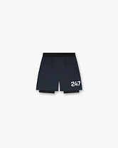 Front product image of mens navy shorts on a plain white background | 247 Trail Short in Navy | Shorts with elasticated waistband and side seam pockets | 247 Shorts | Represent Clo