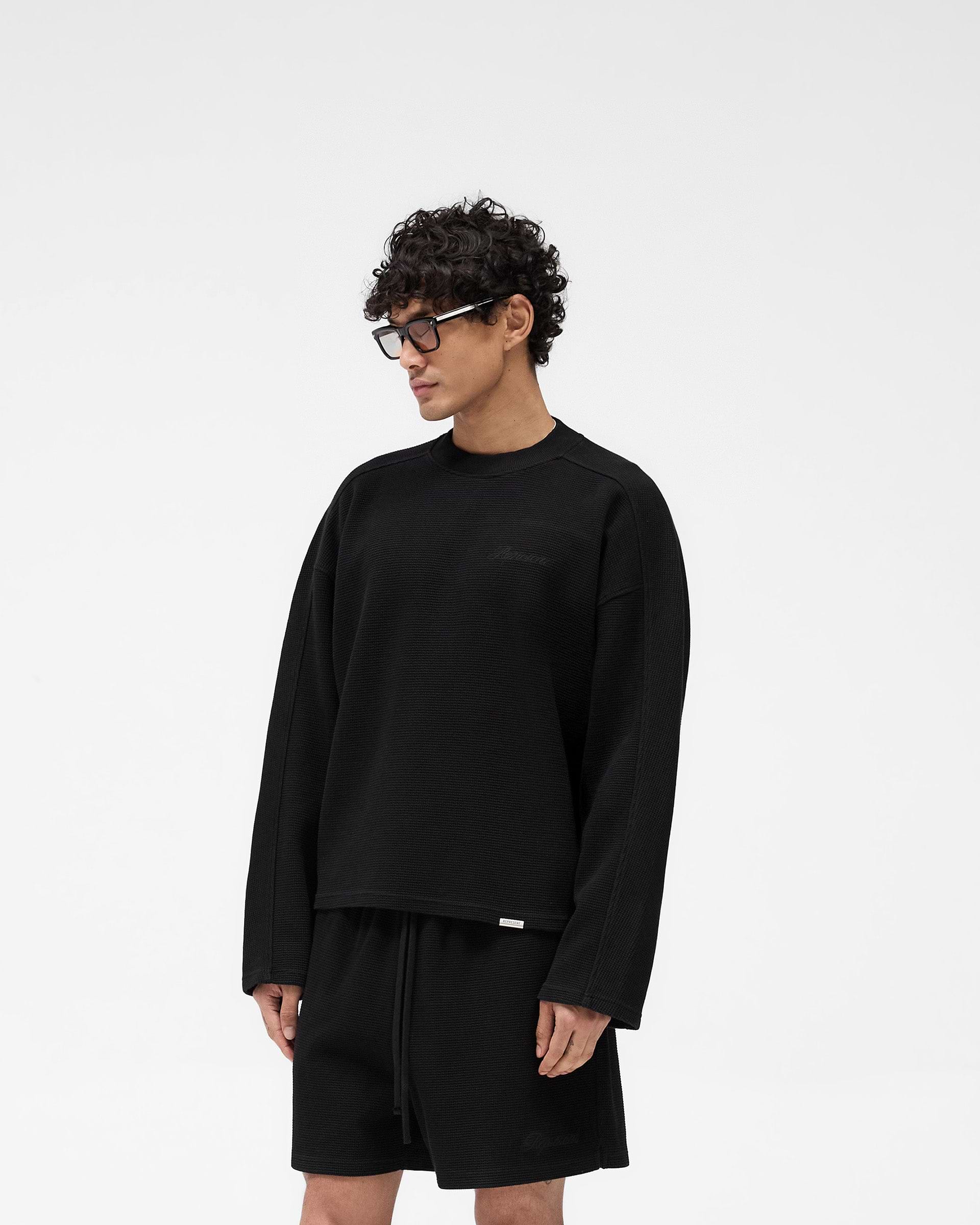 Black Waffle Long Sleeve T-Shirt | Mens T-shirts | REPRESENT