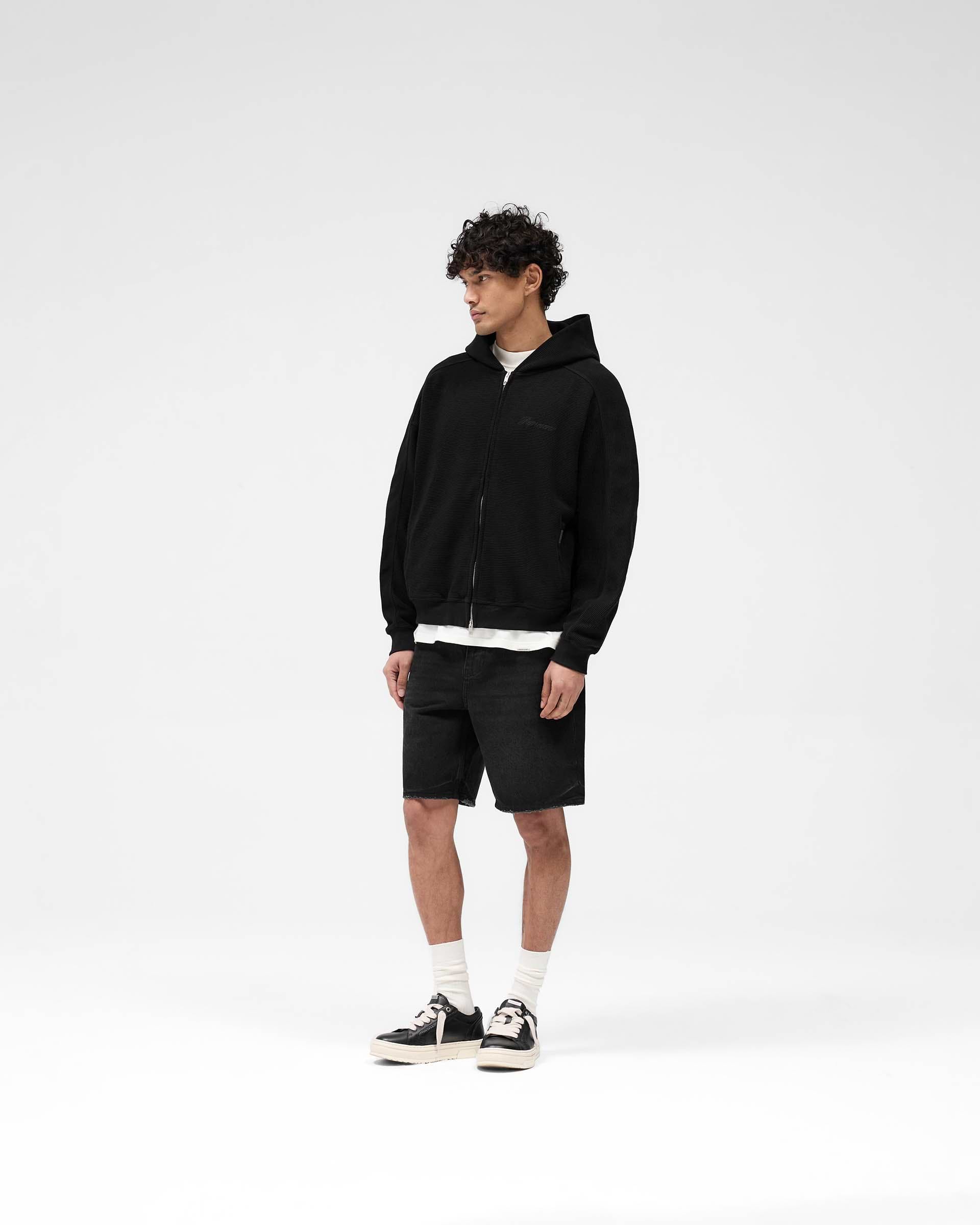 Jet Black Waffle Zip Up Hoodie | Mens Hoodies | REPRESENT