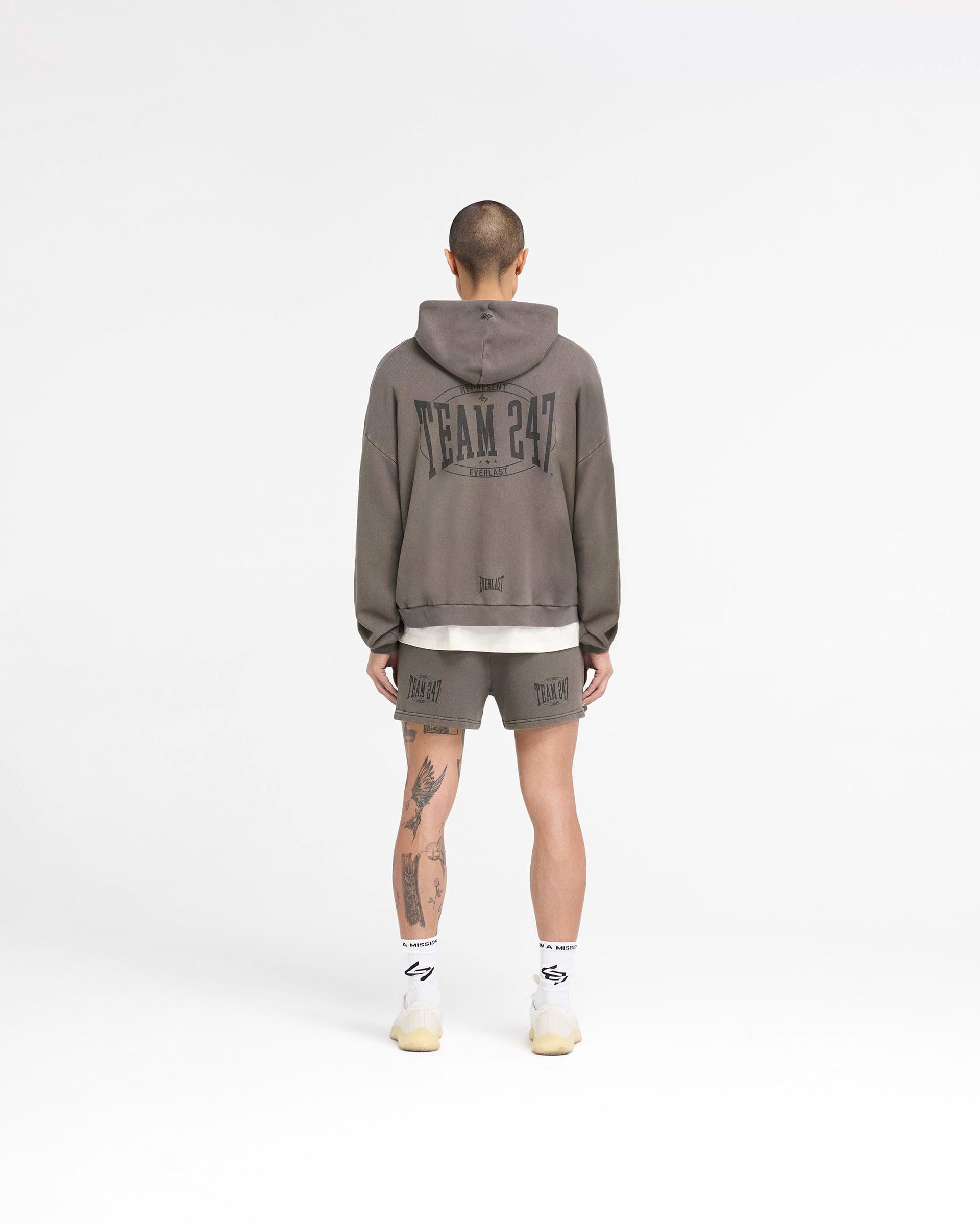 247 X Everlast Training Camp Boxy Hoodie - Washed Brown