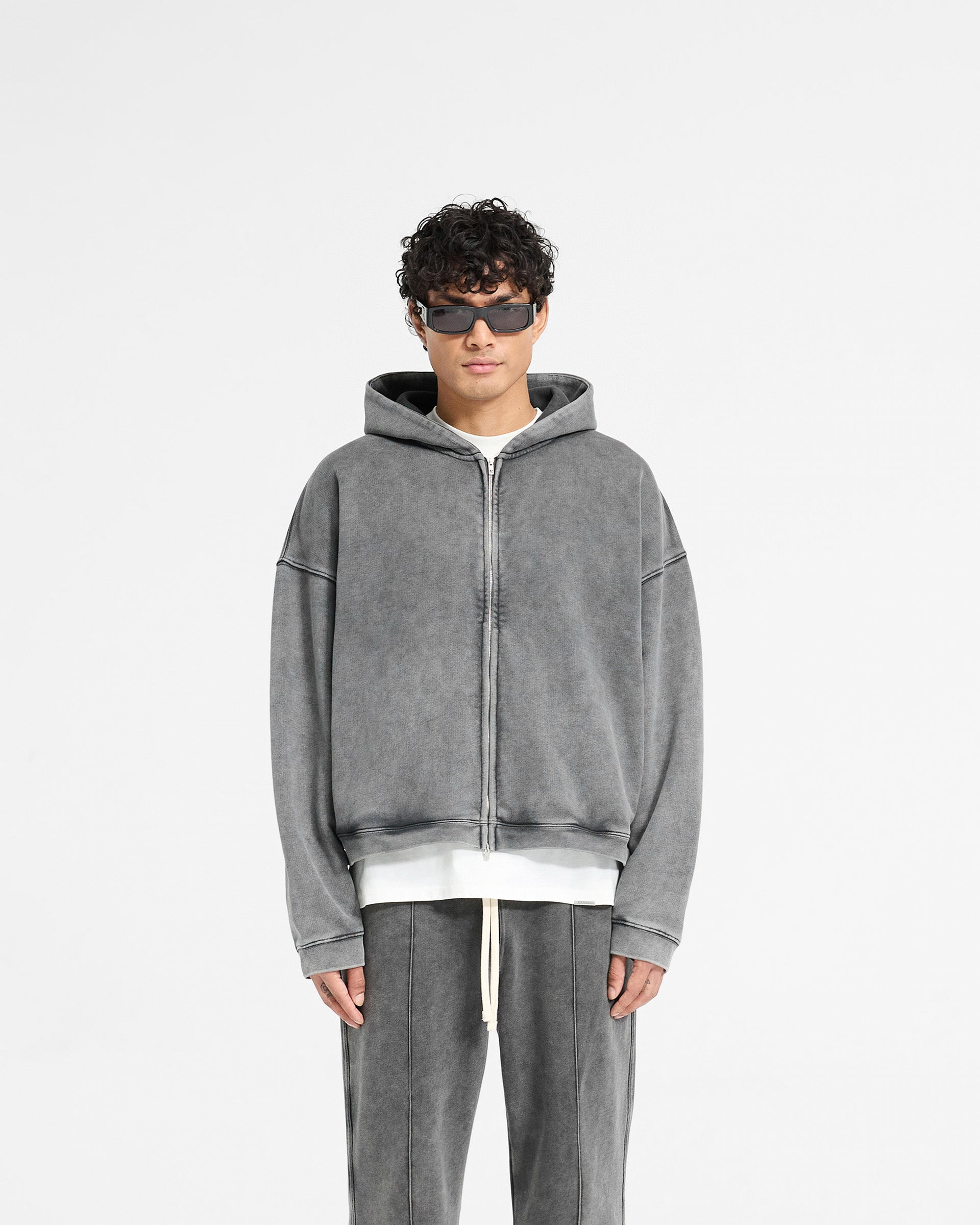 Initial Boxy Zip Through Hoodie - Vintage Grey