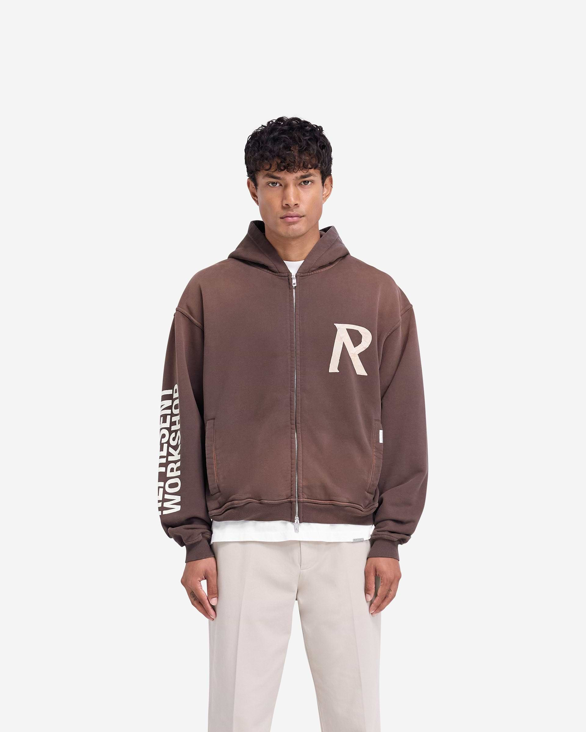 Masking Tape Initial Zip Hoodie - Cedar