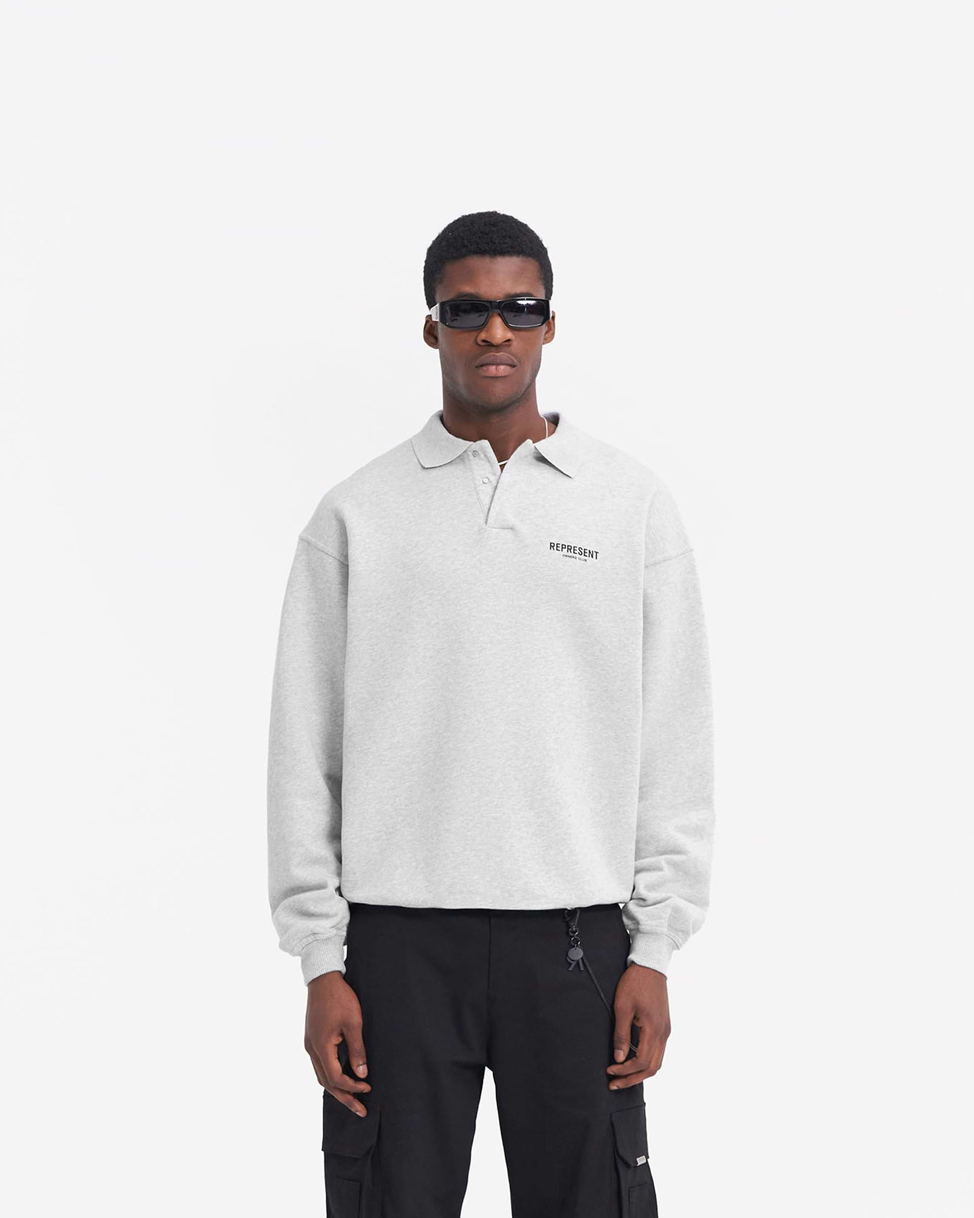 Represent Owners Club Long Sleeve Polo Sweater - Ash Grey