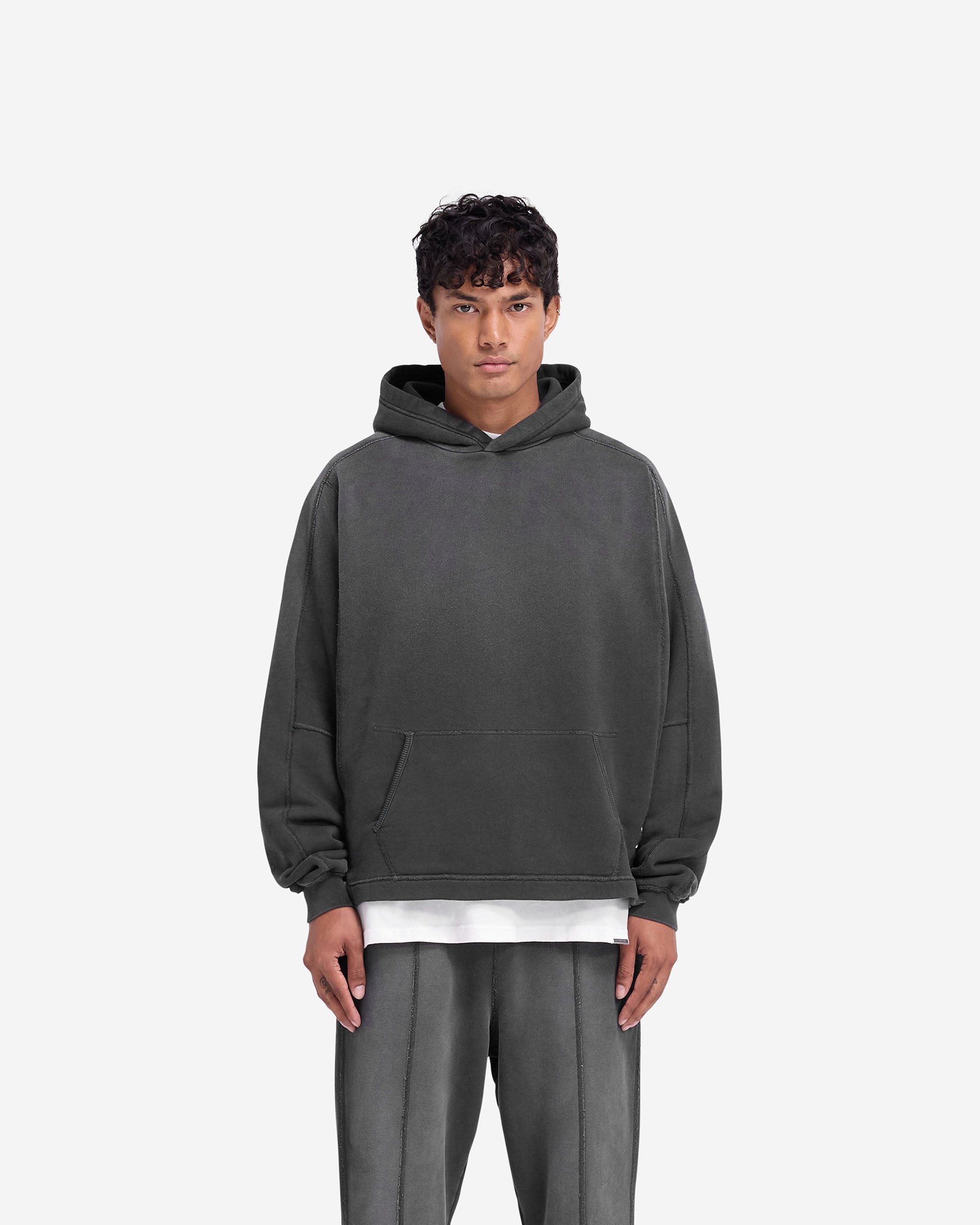 Stepped Hem Hoodie - Stained Black