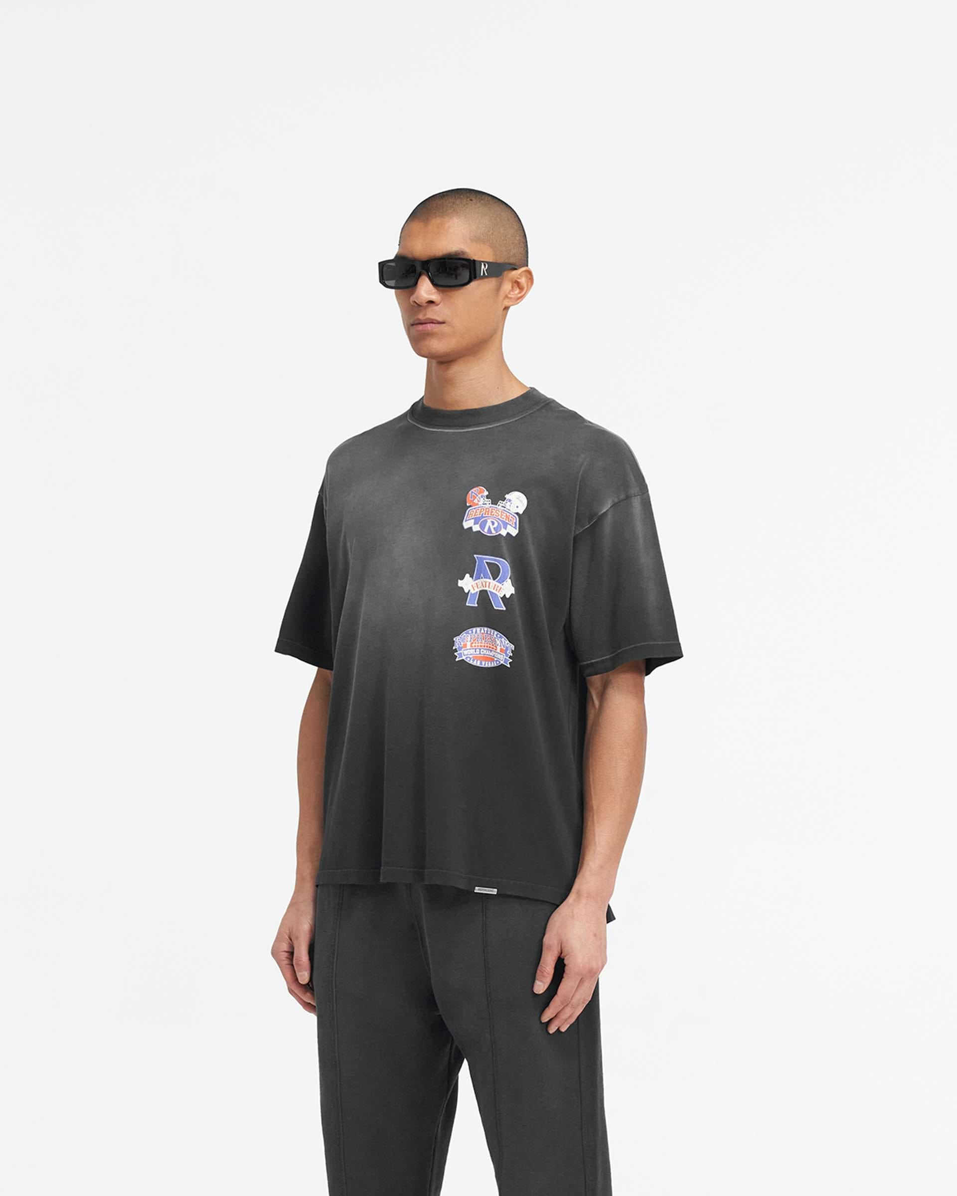 Represent X Feature Multi Logo T-Shirt - Stained Black