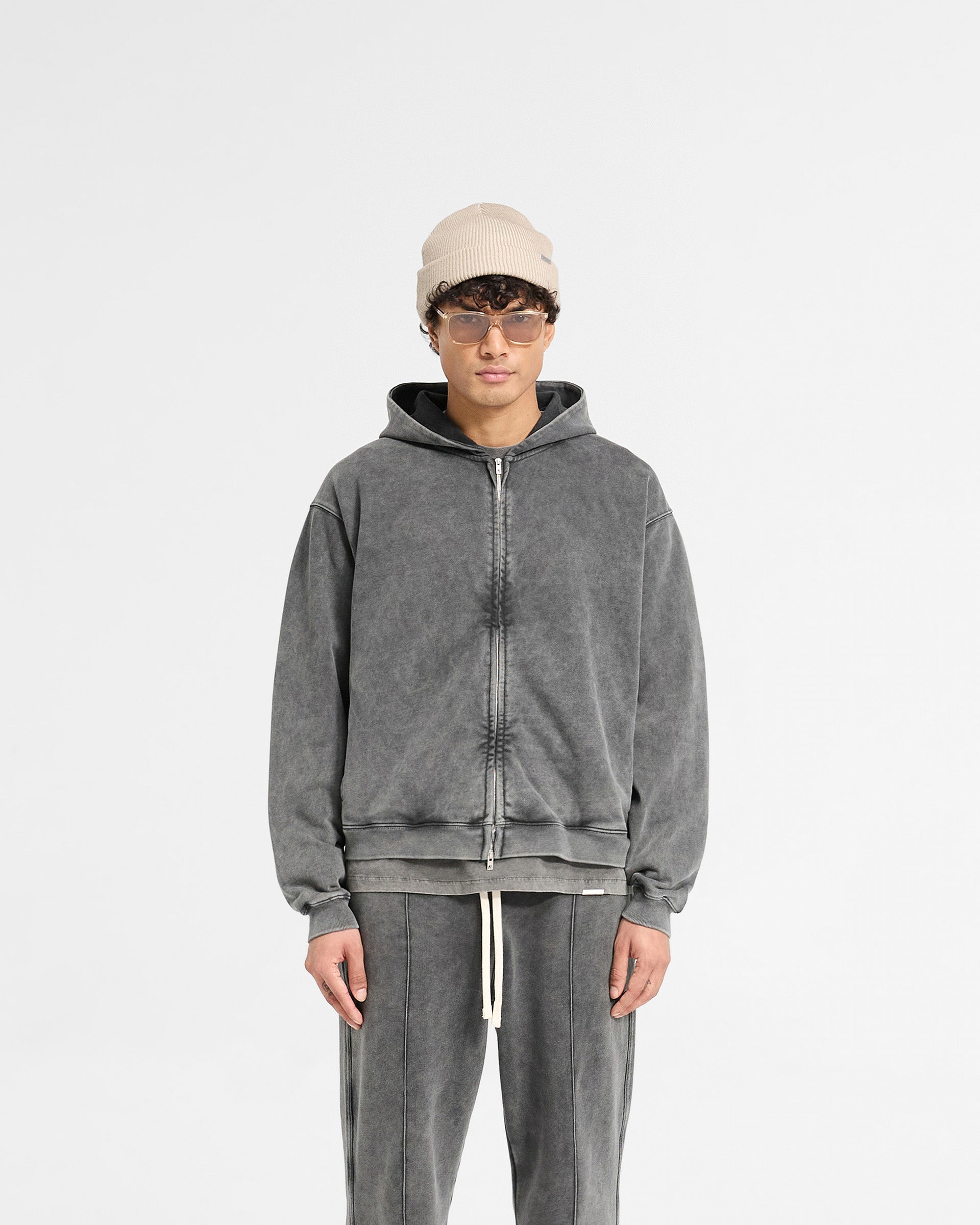 Initial Zip Hoodie - Vintage Grey