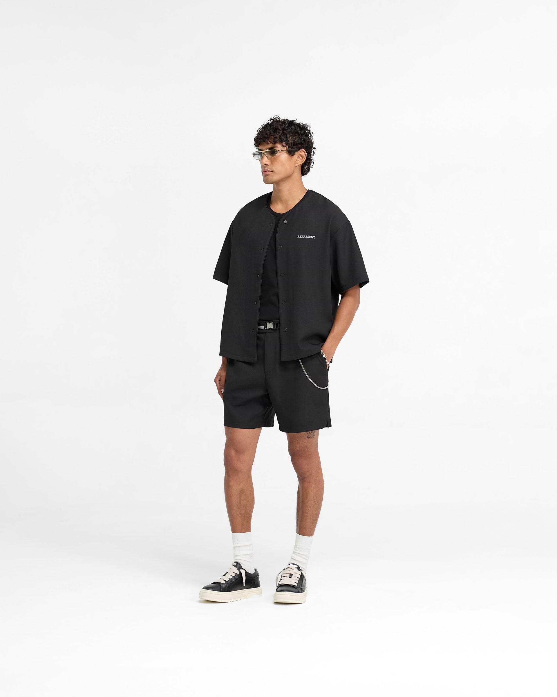 ★TRAVEL★ Stella Uniform Baseball Short Sleeve Shirt Black Black Baseball Shirt | REPRESENT