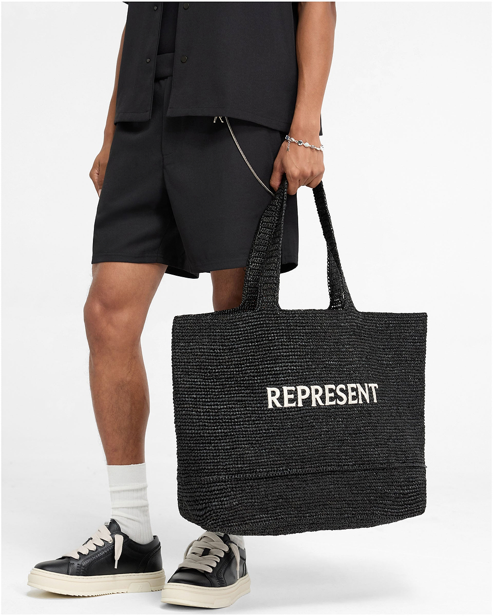 Raffia Tote Bag - Jet Black