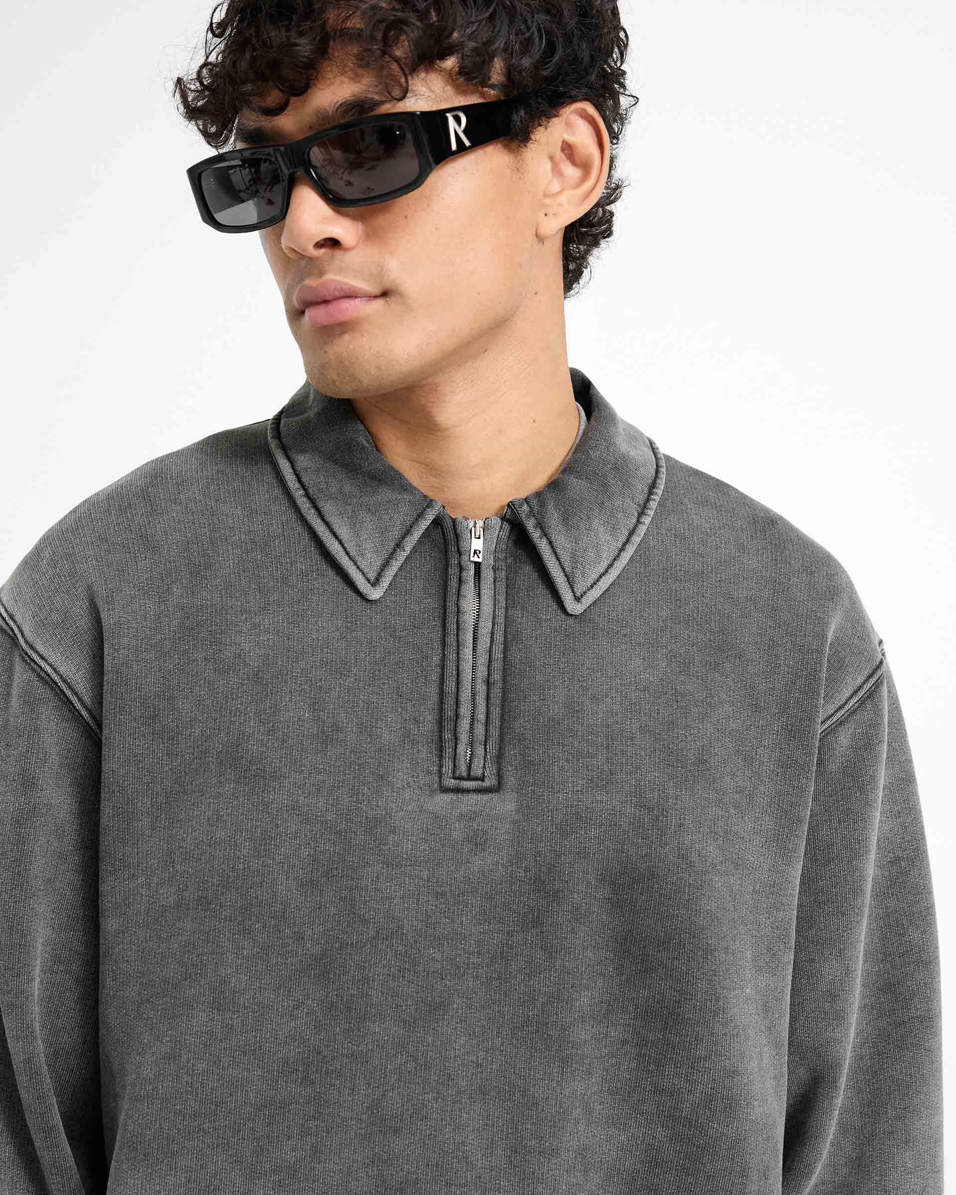 Initial Boxy Oversized Quarter Zip | Vintage Grey | REPRESENT