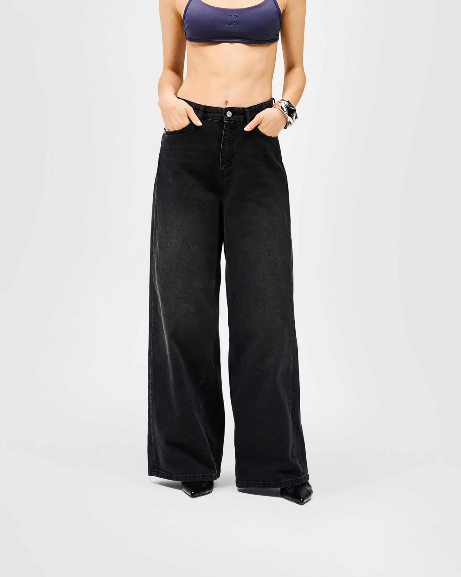 Mid Rise Wide Leg Jean - Washed Black