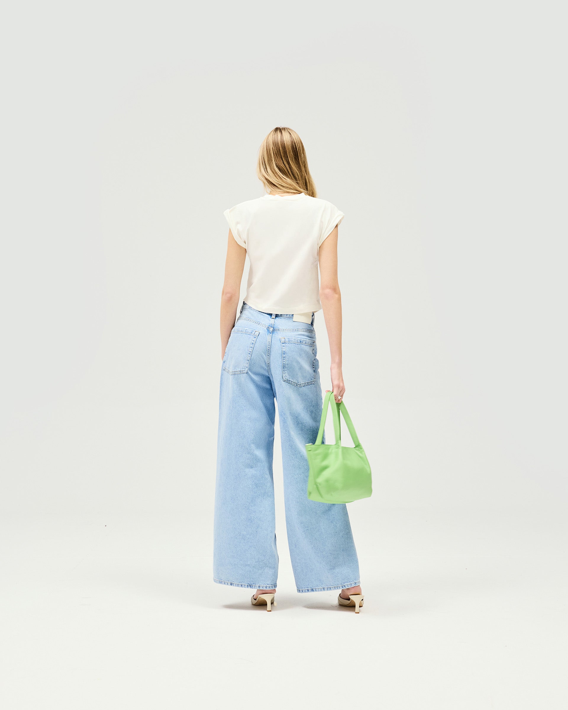 Mid Rise Wide Leg Jean - Washed Blue