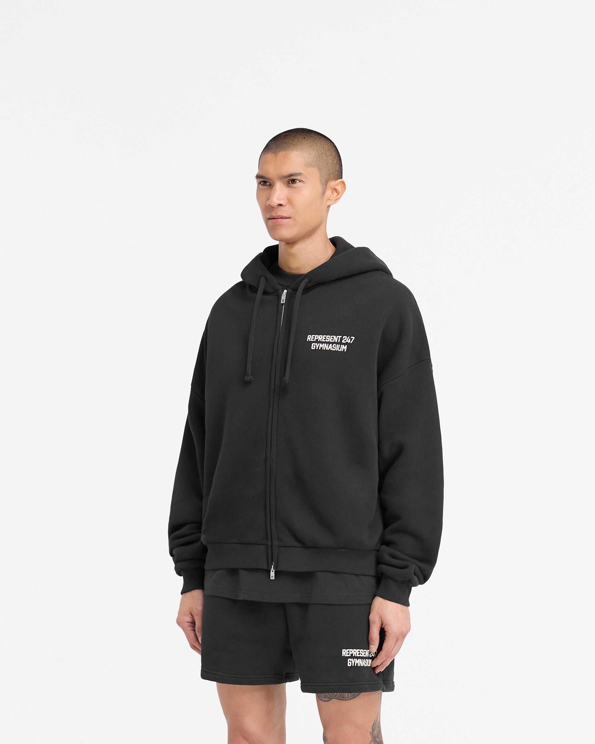 247 Gymnasium Boxy Zip Hoodie - Off Black