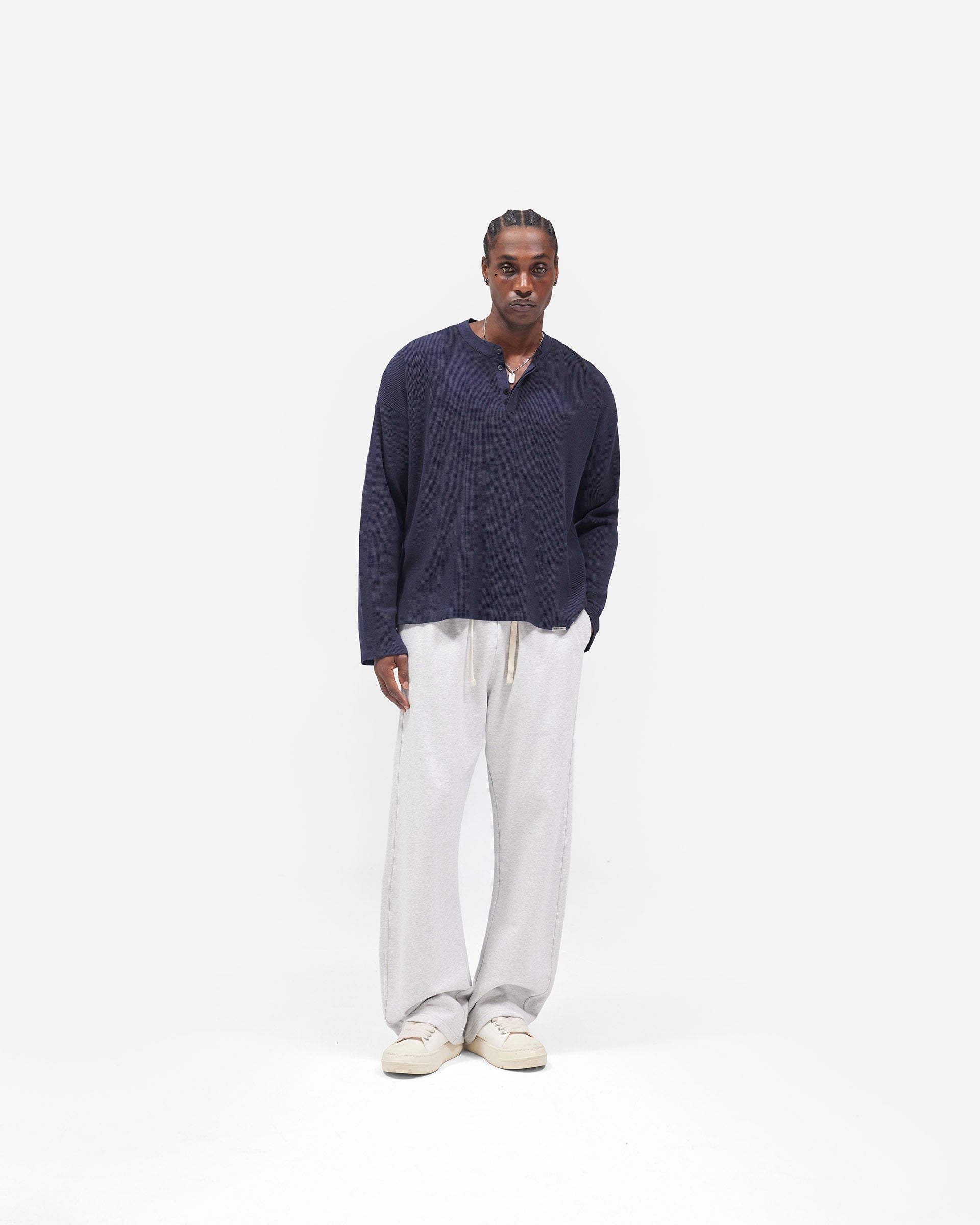 Initial Henley Waffle Long Sleeve T-Shirt - Midnight Navy
