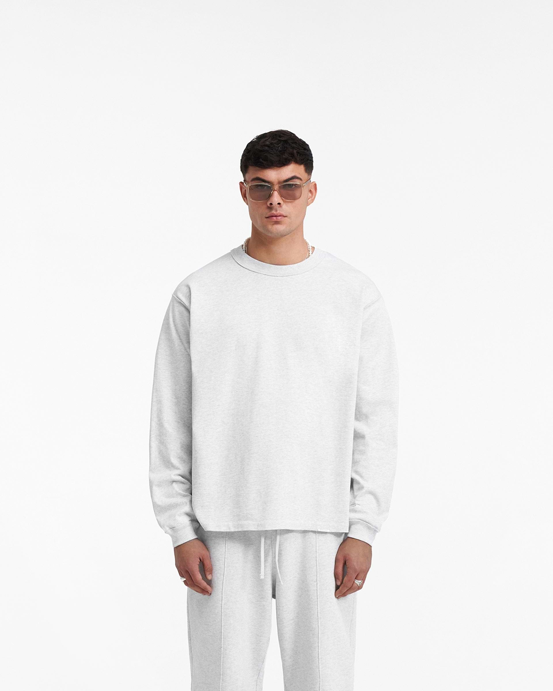 Heavyweight Initial Long Sleeve T-Shirt - Ice Grey Marl