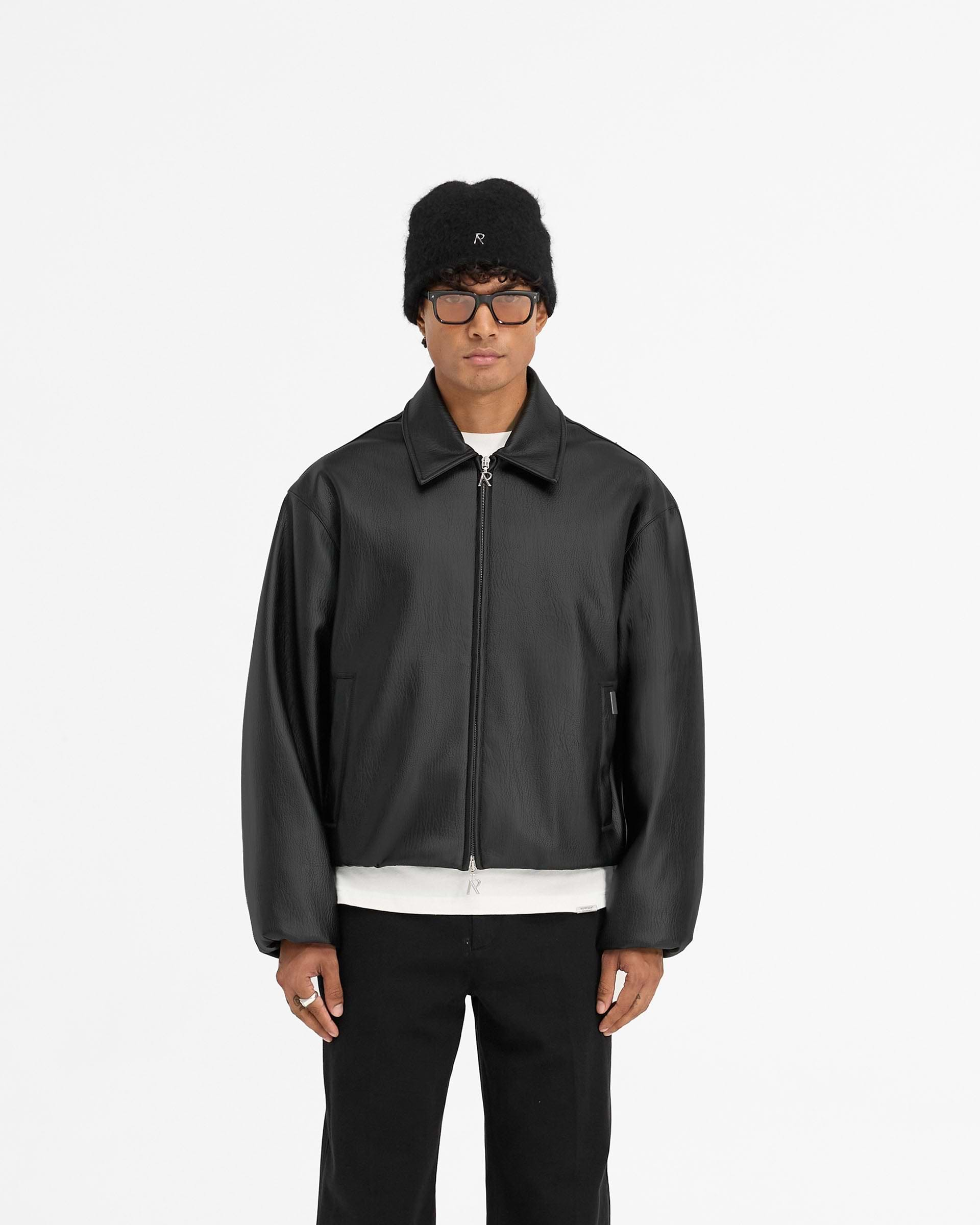 Faux Leather Bomber - Jet Black