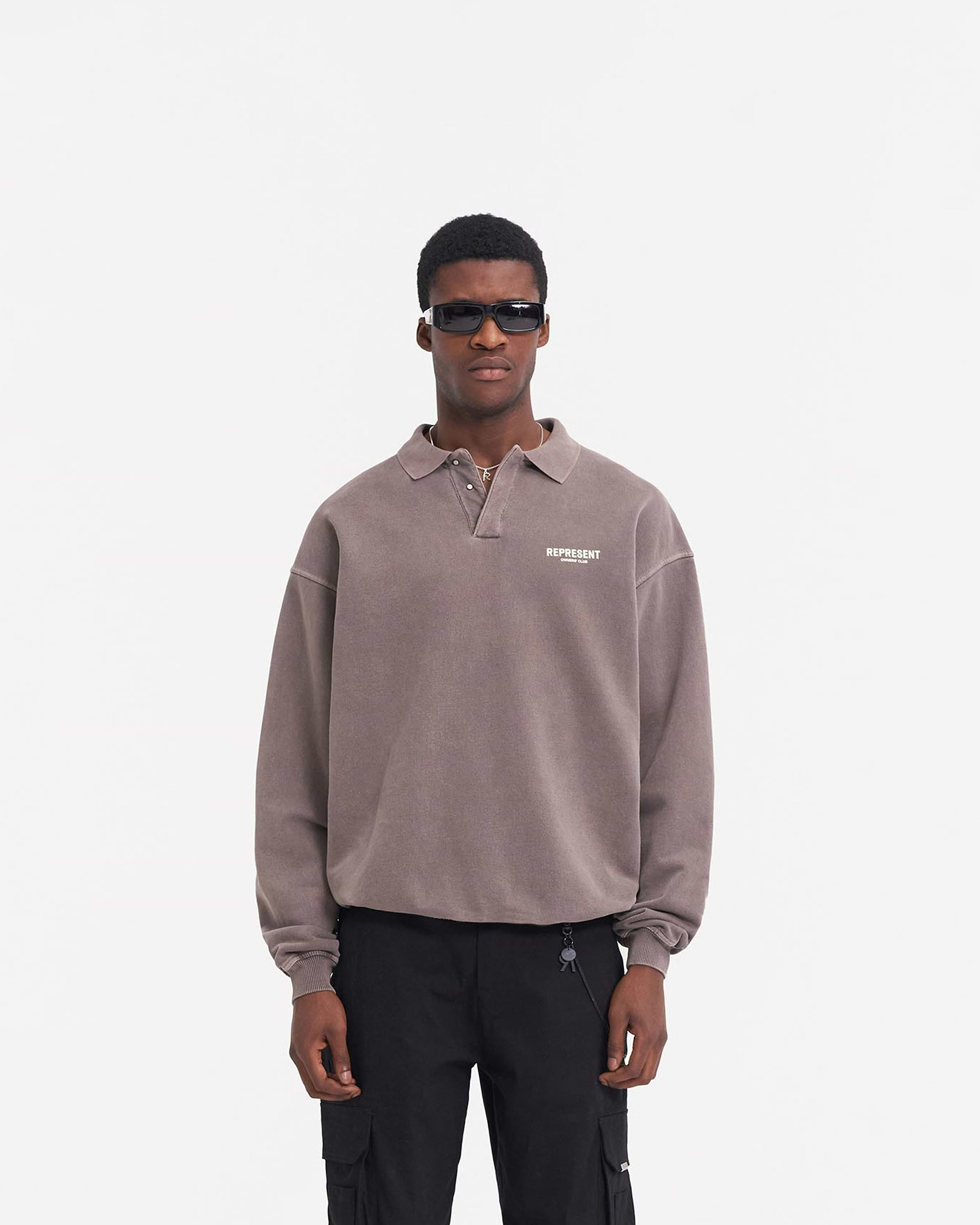 Represent Owners Club Long Sleeve Polo Sweater - Fog