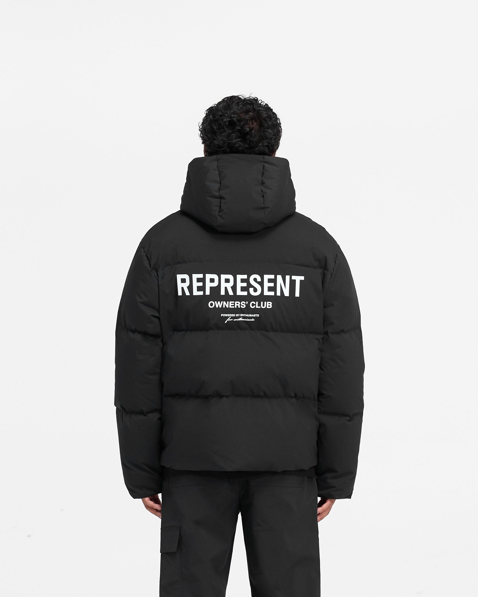 Represent Owners Club Hooded Puffer Jacket - Black