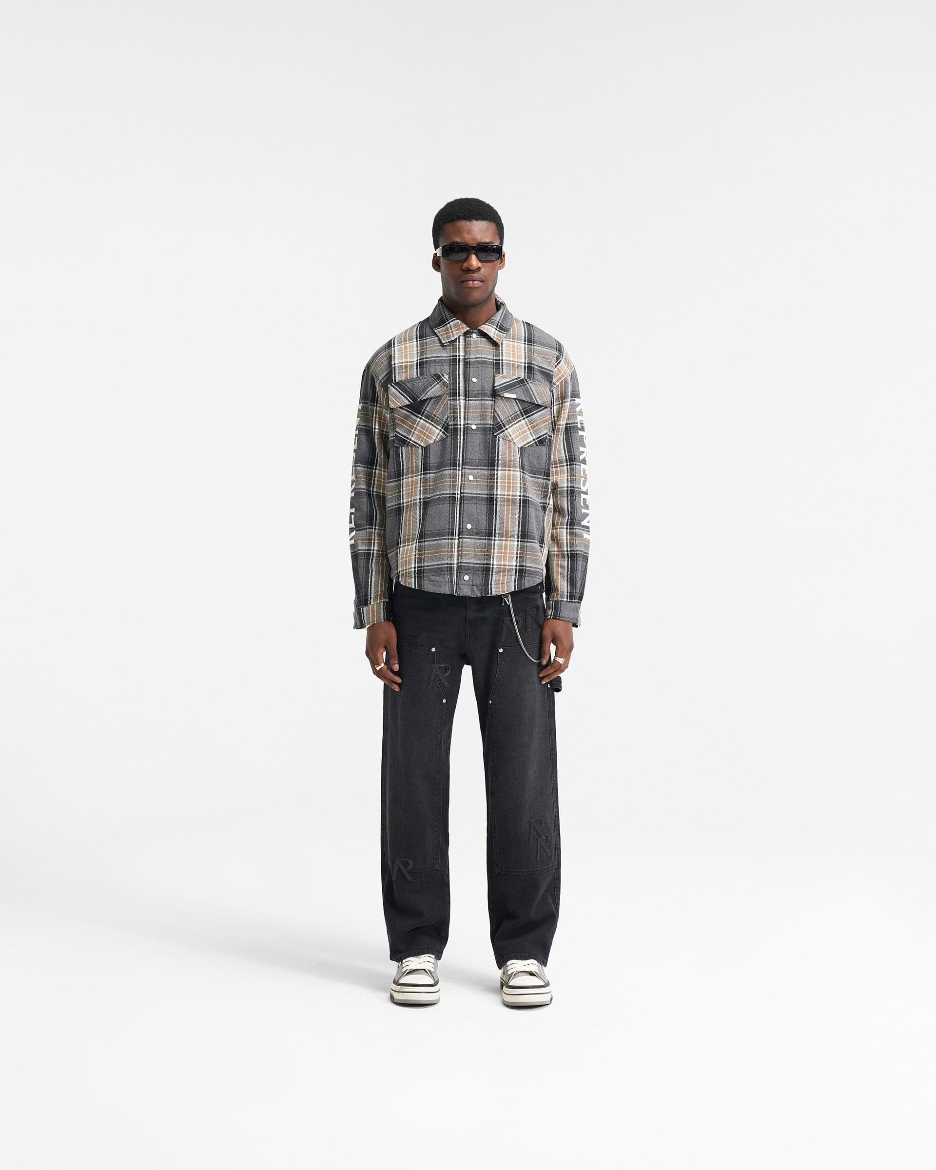 Quilted Flannel Overshirt - Grey Check