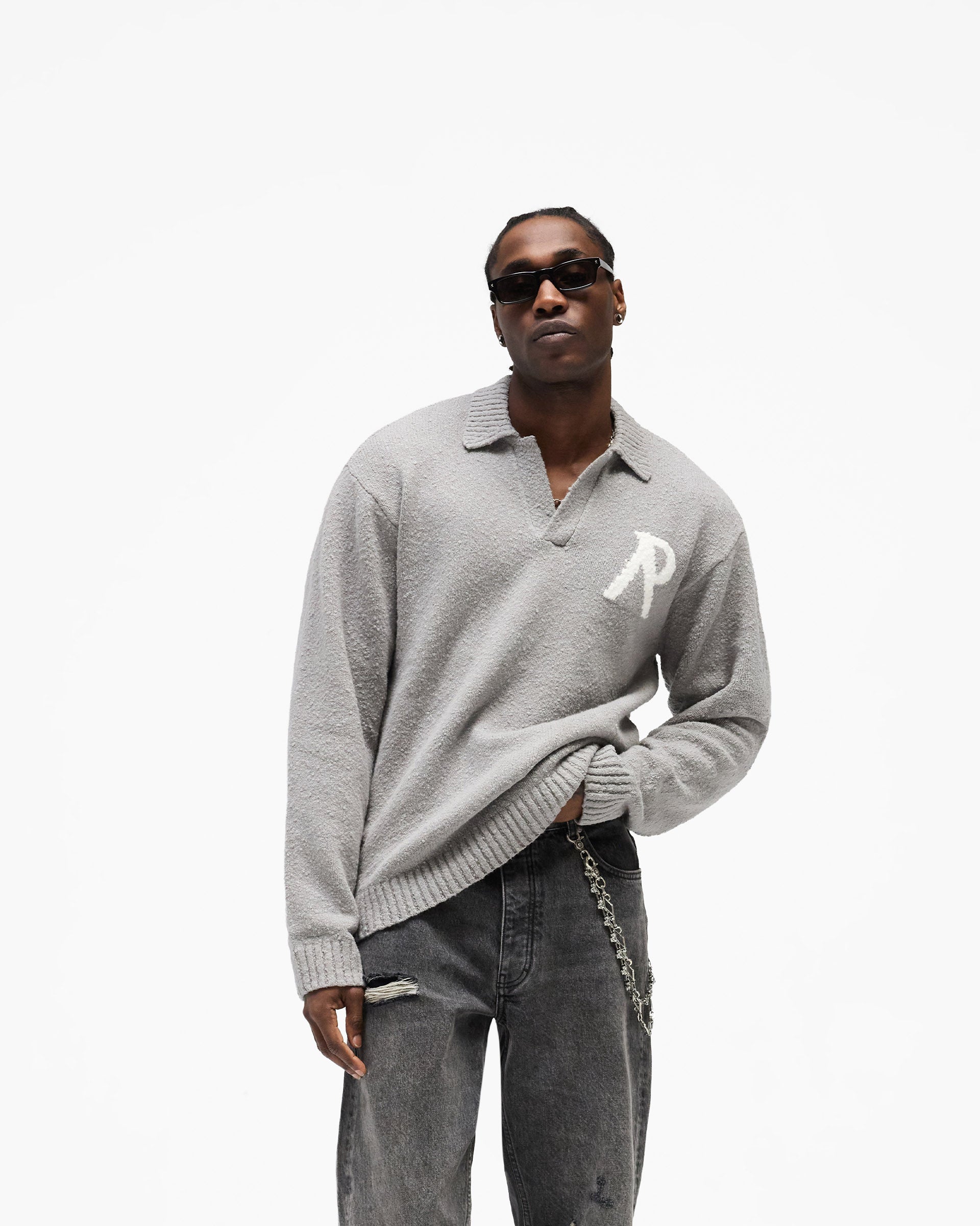 Knitted Boucle Polo - Grey