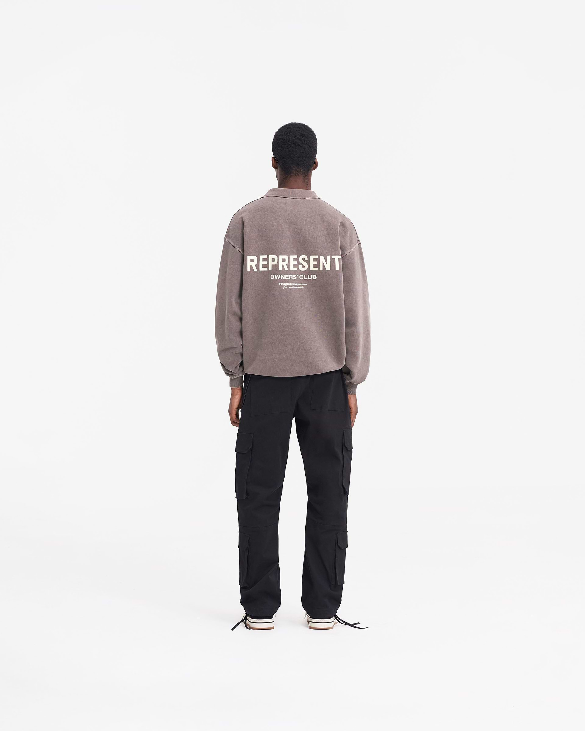 Represent Owners Club Long Sleeve Polo Sweater - Fog