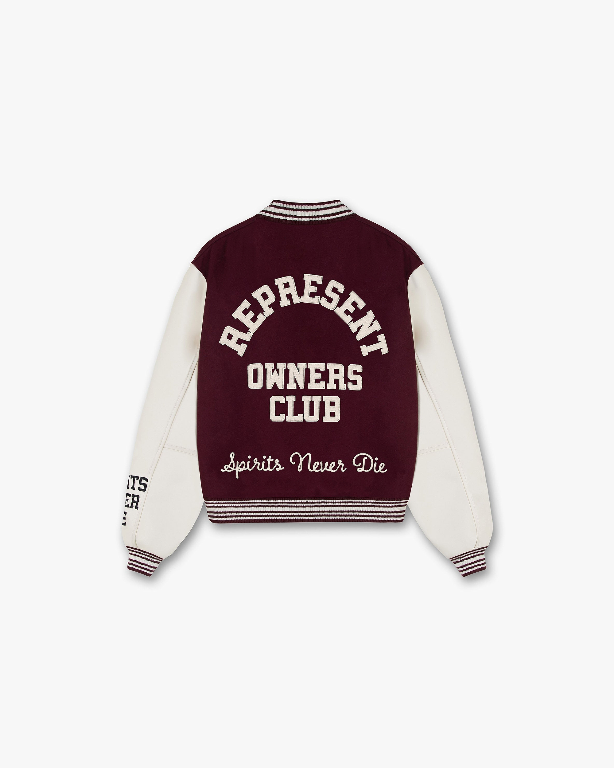 Represent Owners Club Varsity Jacket | Maroon Outerwear Owners Club | Represent Clo