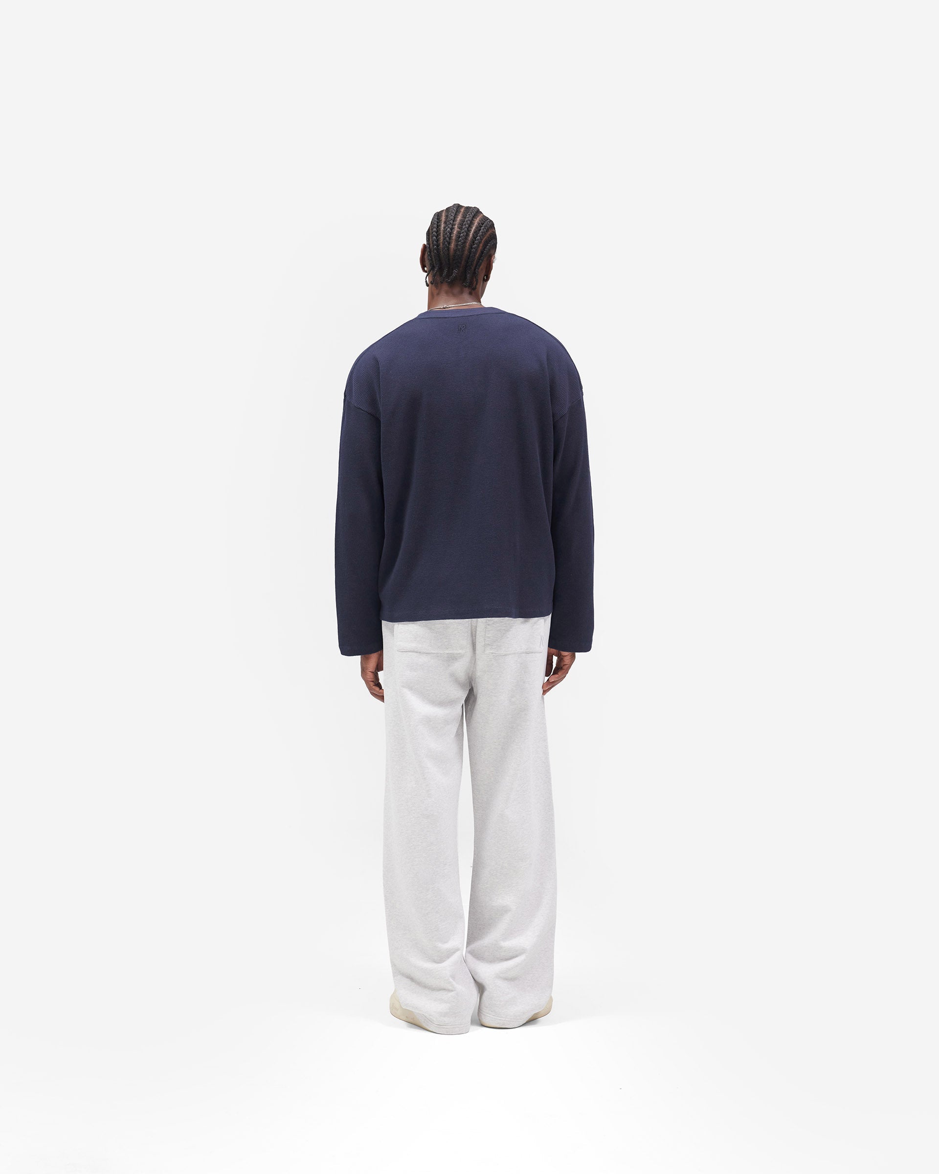 Initial Henley Waffle Long Sleeve T-Shirt - Midnight Navy