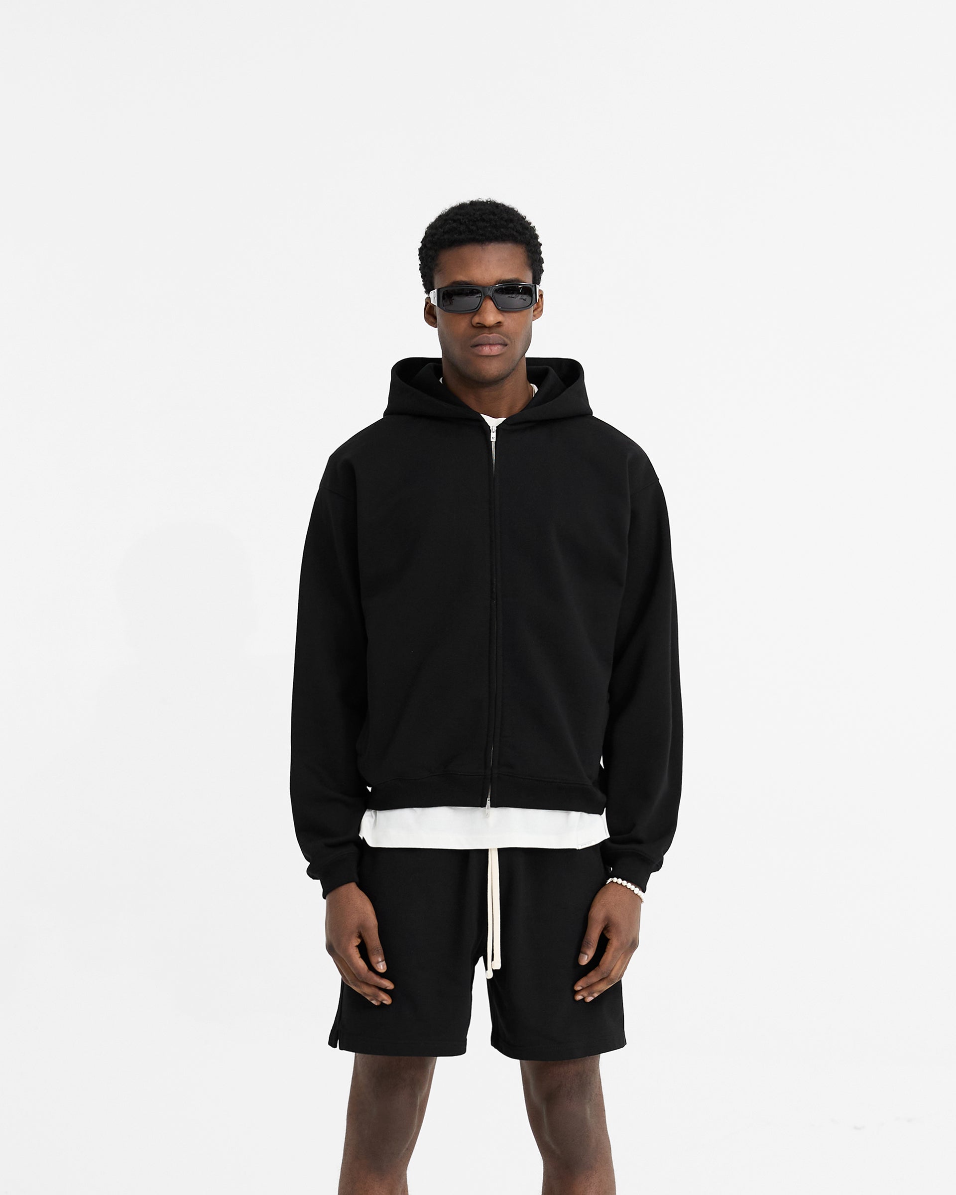 Initial Oversized Zip Hoodie - Black