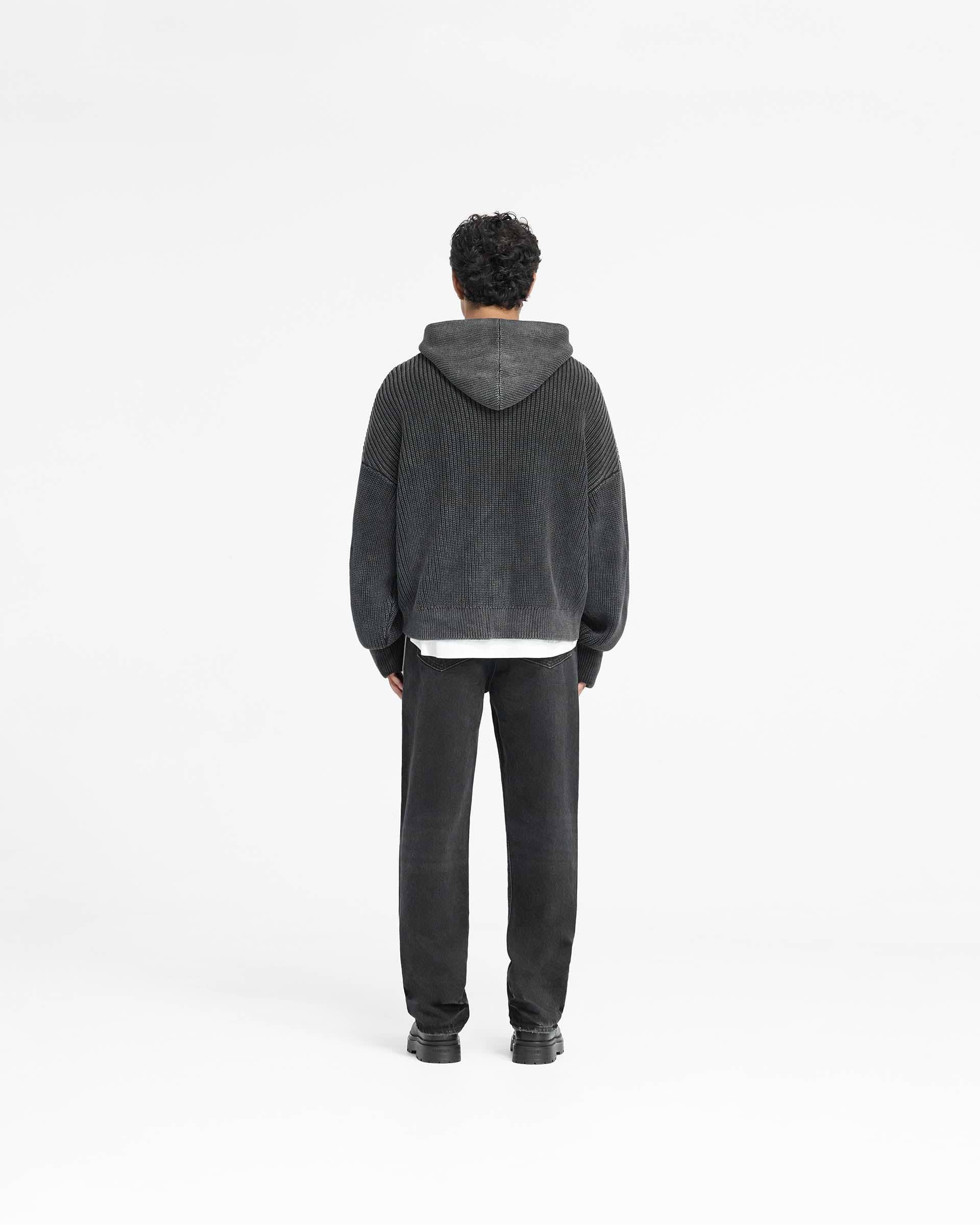 Ribbed Zip Through Hoodie - Jet Black